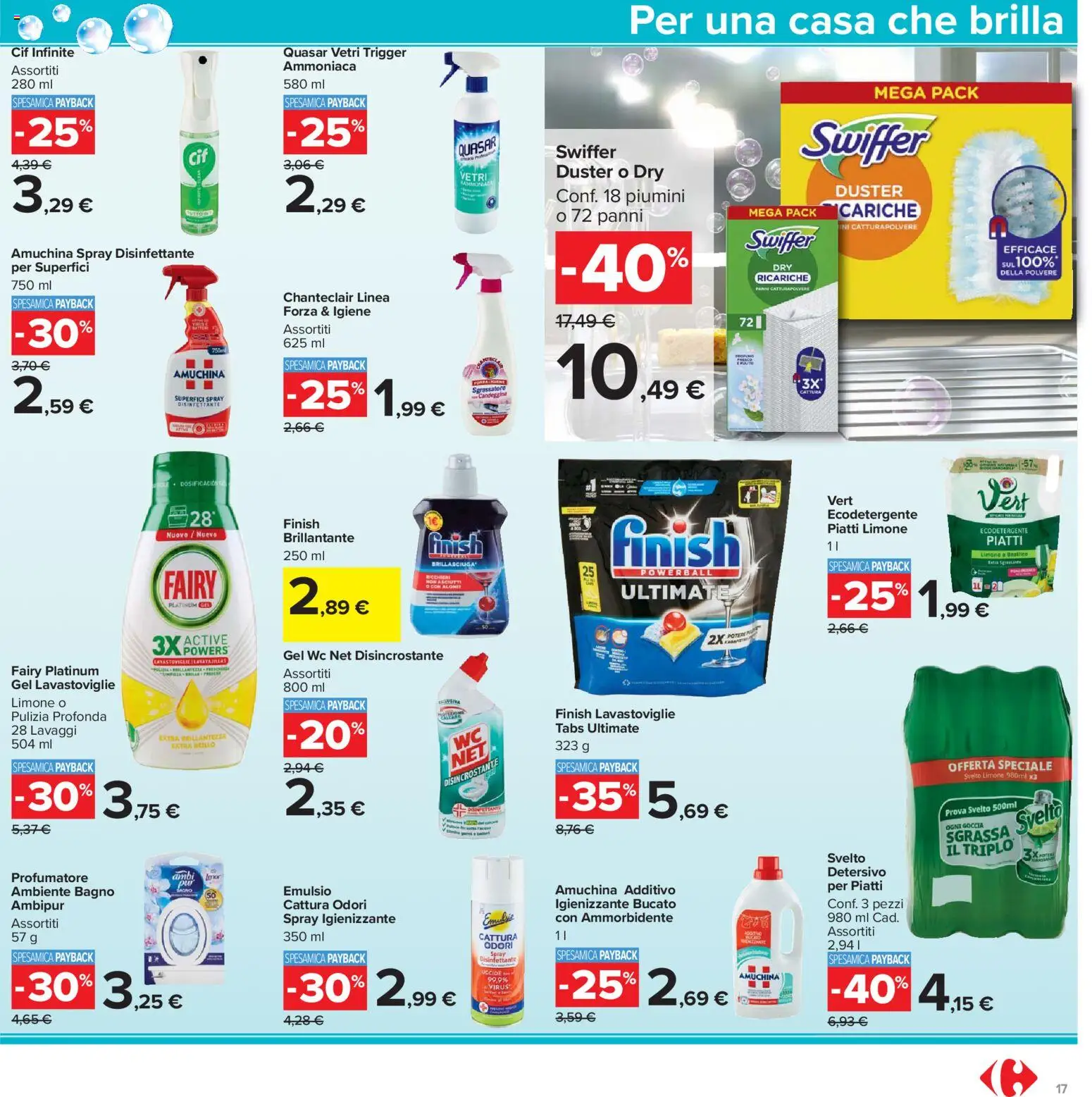 Volantino Carrefour del 07.04.2026 | Pagina: 17 | Prodotti: Spray disinfettante, Candeggina, Lavastoviglie, WC