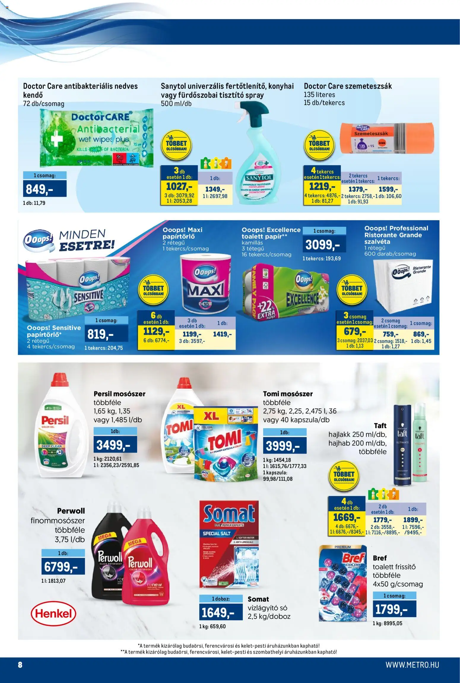 Metro akciós ujság - amely érvényes a következő dátumtól: 16.01.2026 | Oldal: 8 | Termékek: Persil, Szemeteszsák, Mosószer, Só