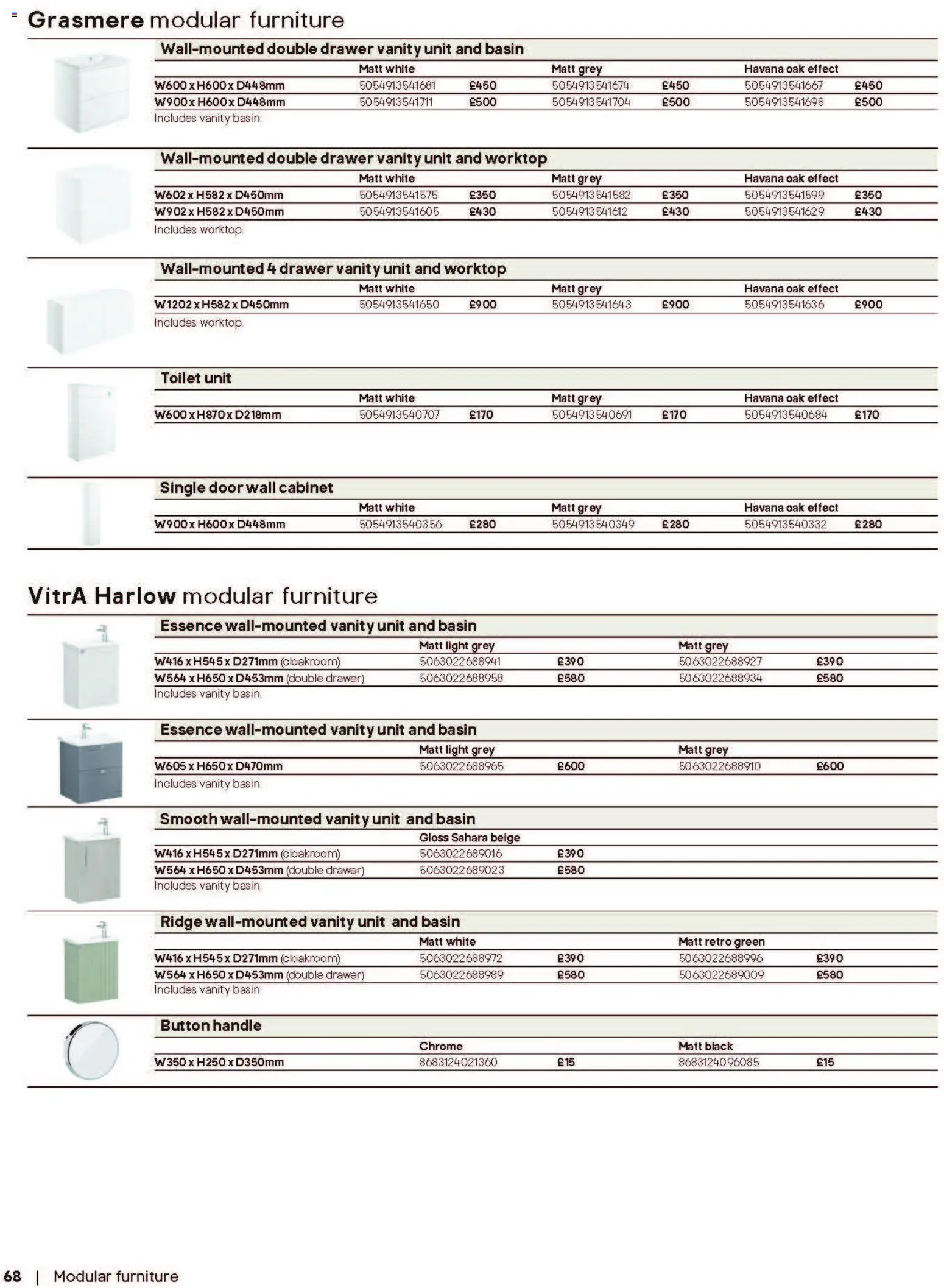 {H1} | Page: 68 | Products: Handle, Worktop, Cabinet, Wall cabinet