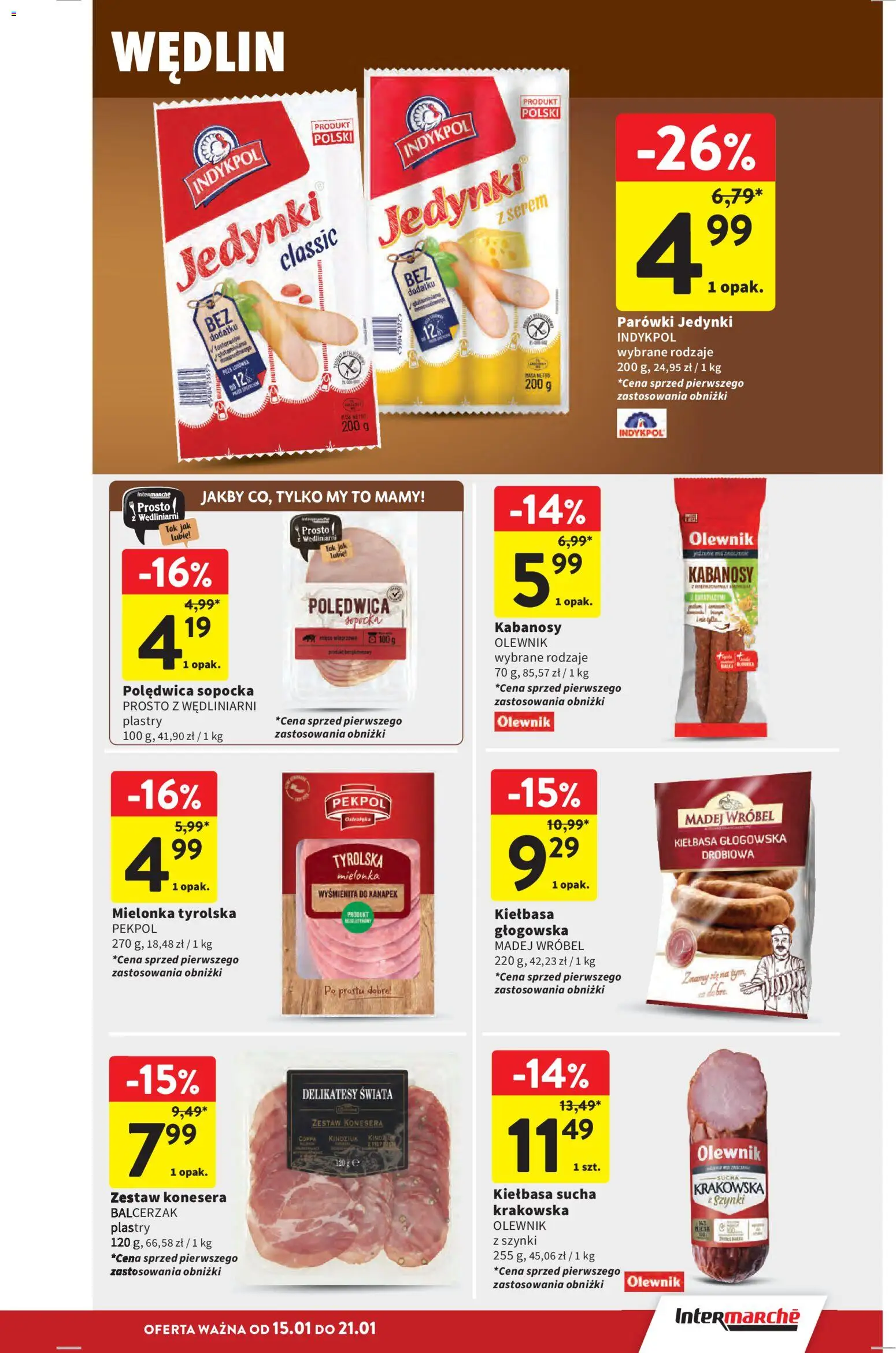 Intermarche Gazetka od 15.01.2026 | Strona: 23 | Produkty: Mięso, Parówki, Delikatesy, Kindziuk