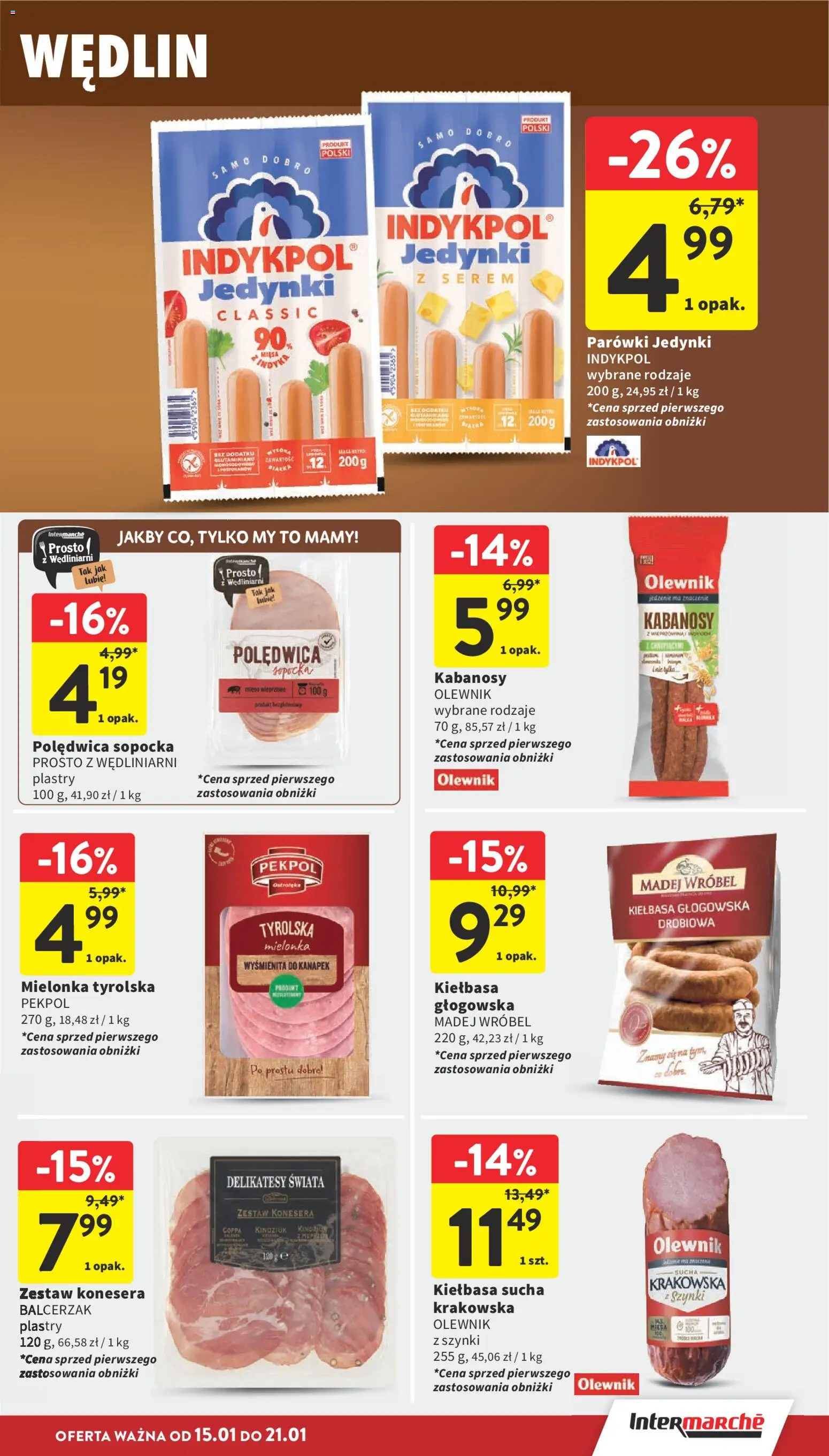 Intermarche Gazetka od 15.01.2026 | Strona: 23 | Produkty: Kiełbasa, Parówki, Delikatesy, Kindziuk
