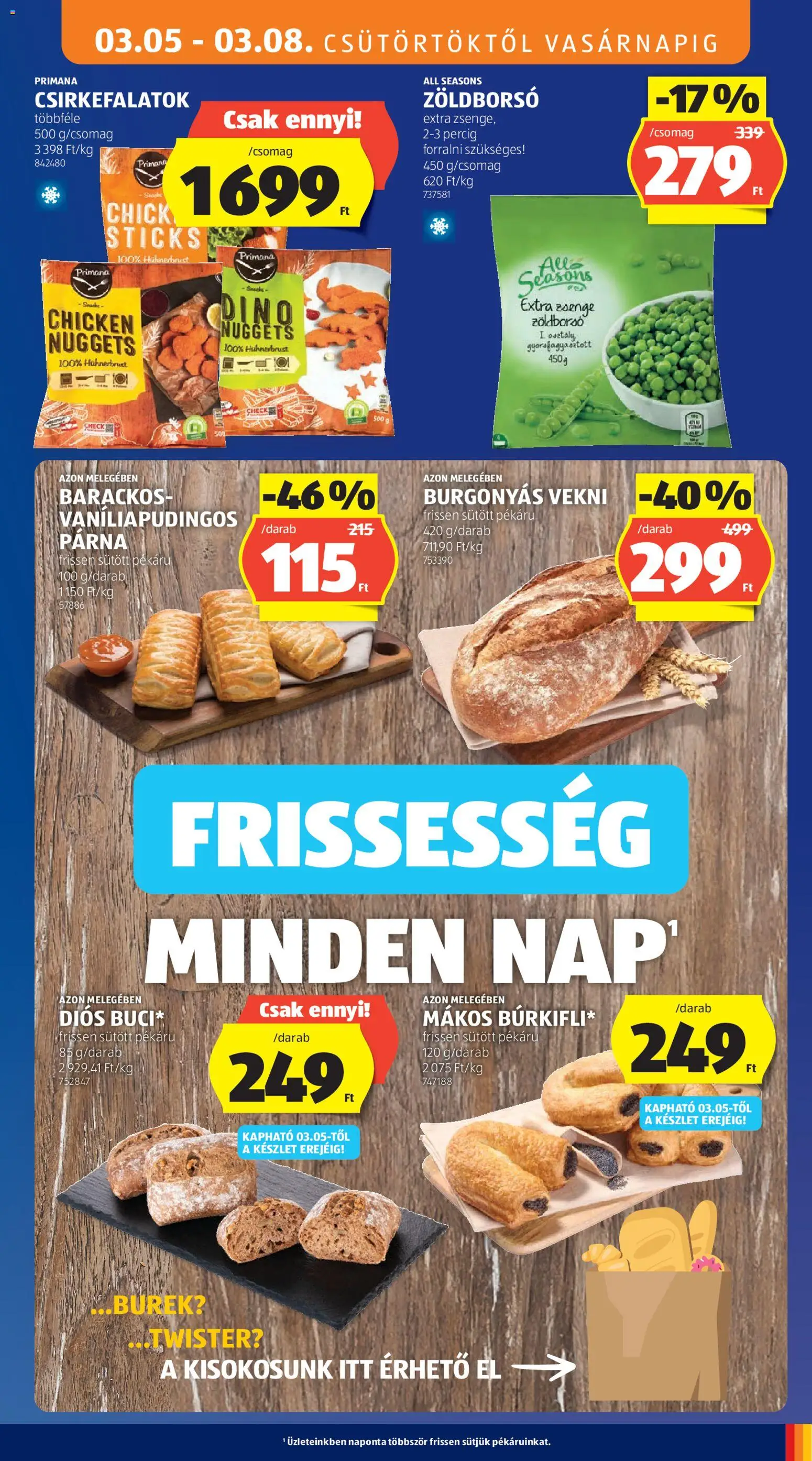 Aldi akciós ujság - amely érvényes a következő dátumtól: 05.03.2026 | Oldal: 39 | Termékek: Zöldborsó, Burek, Párna, Nuggets