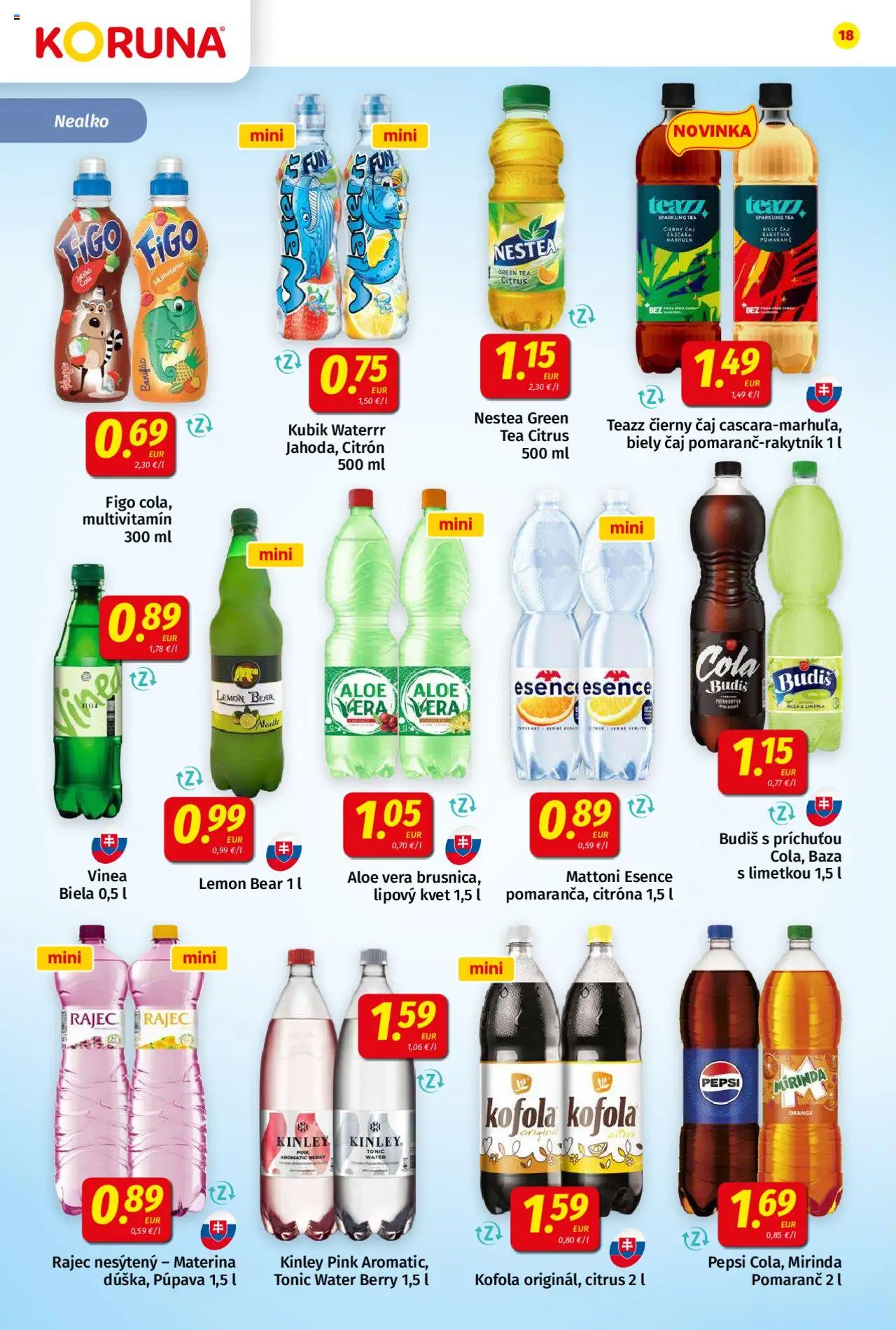 Koruna leták │ platný od 15.08.2025 | Strana: 18 | Produkty: Kofola, Mattoni, Mirinda, Vinea