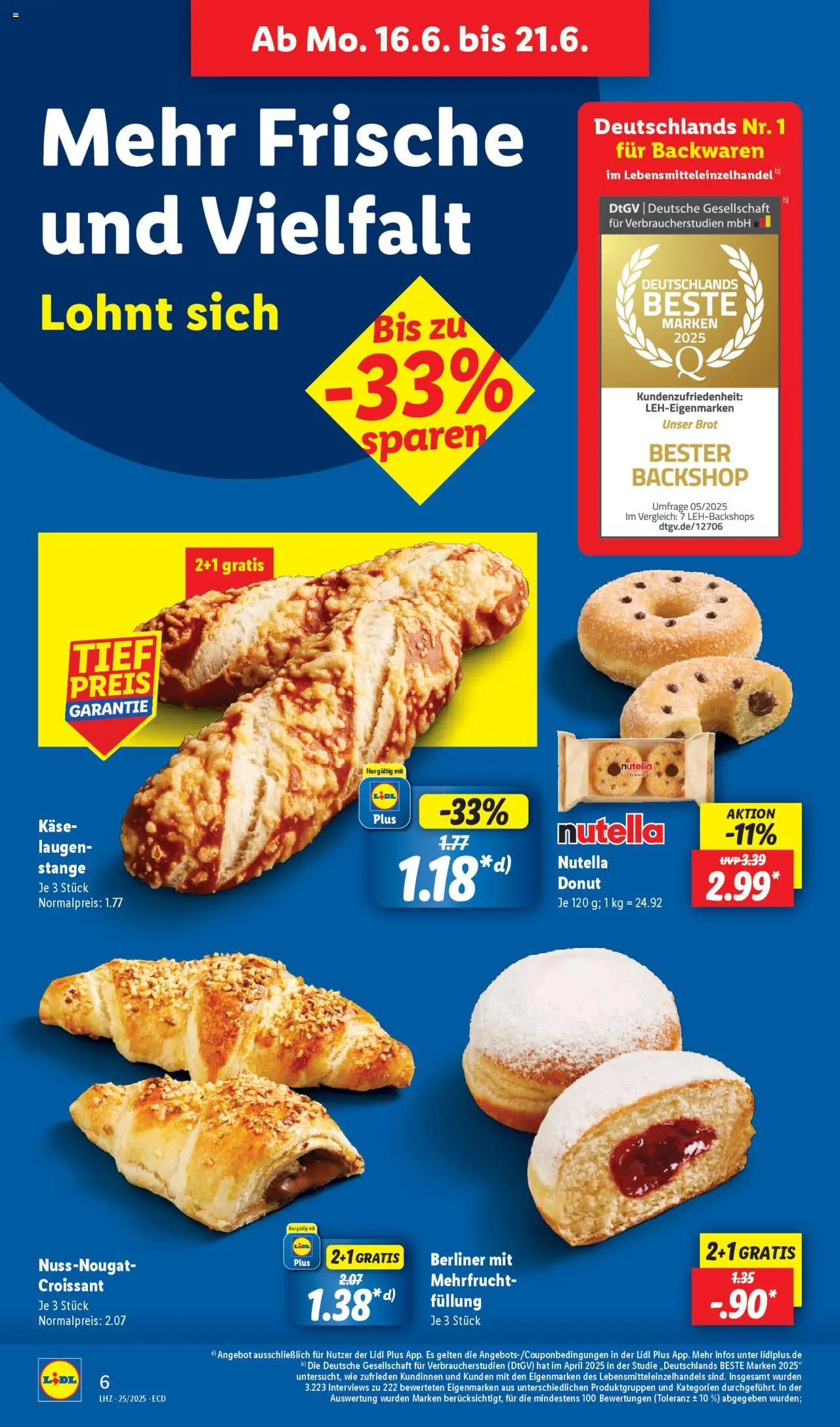 Lidl Prospekt 	 - gültig ab dem 16.06.2025 | Seite: 8 | Produkte: Berliner, Käse, Croissant, Nutella