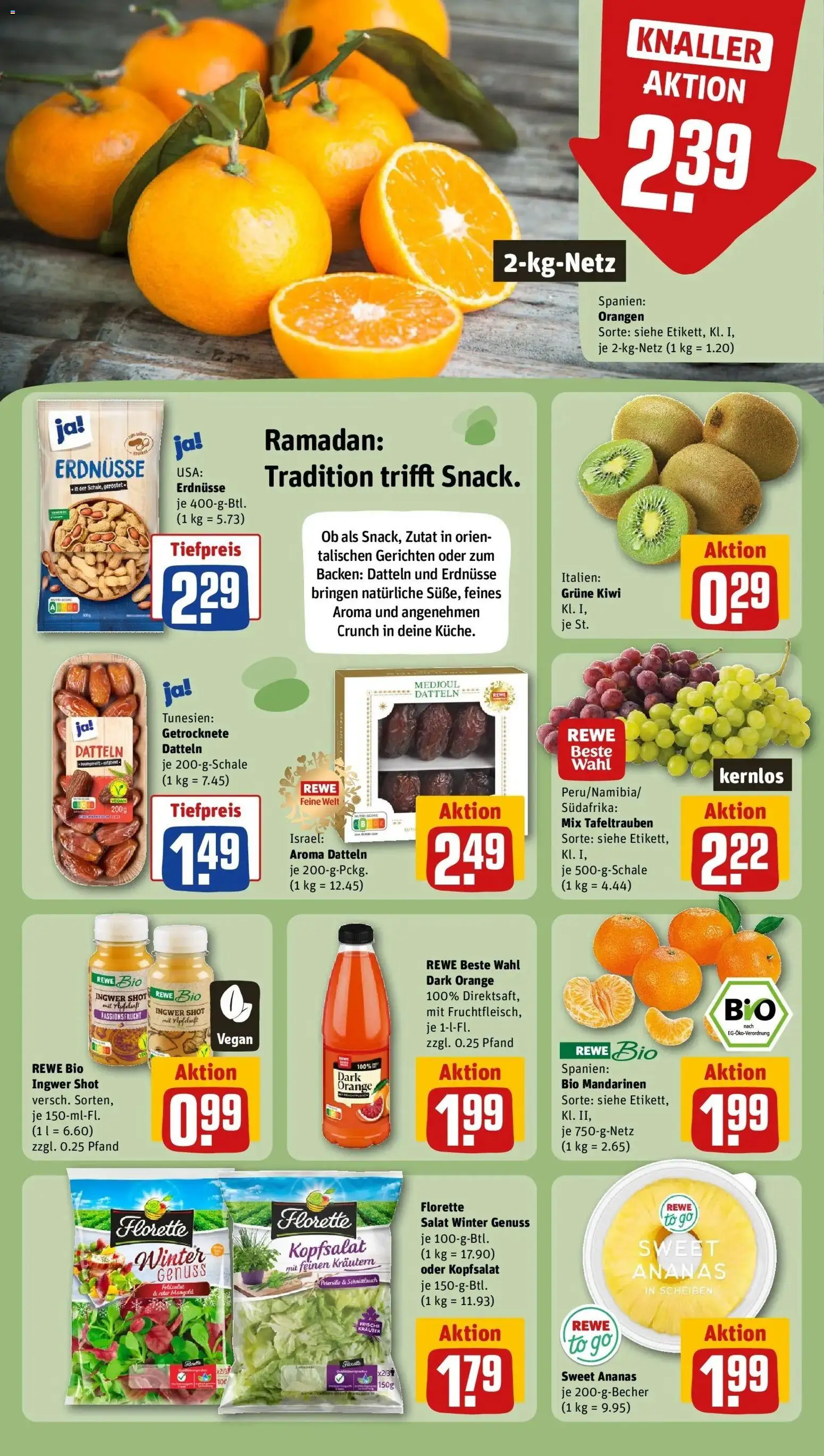 Rewe prospekt Dillingen	 – gültig ab 22.02.2026 | Seite: 6 | Produkte: Erdnüsse, Orangen, Ananas, Salat