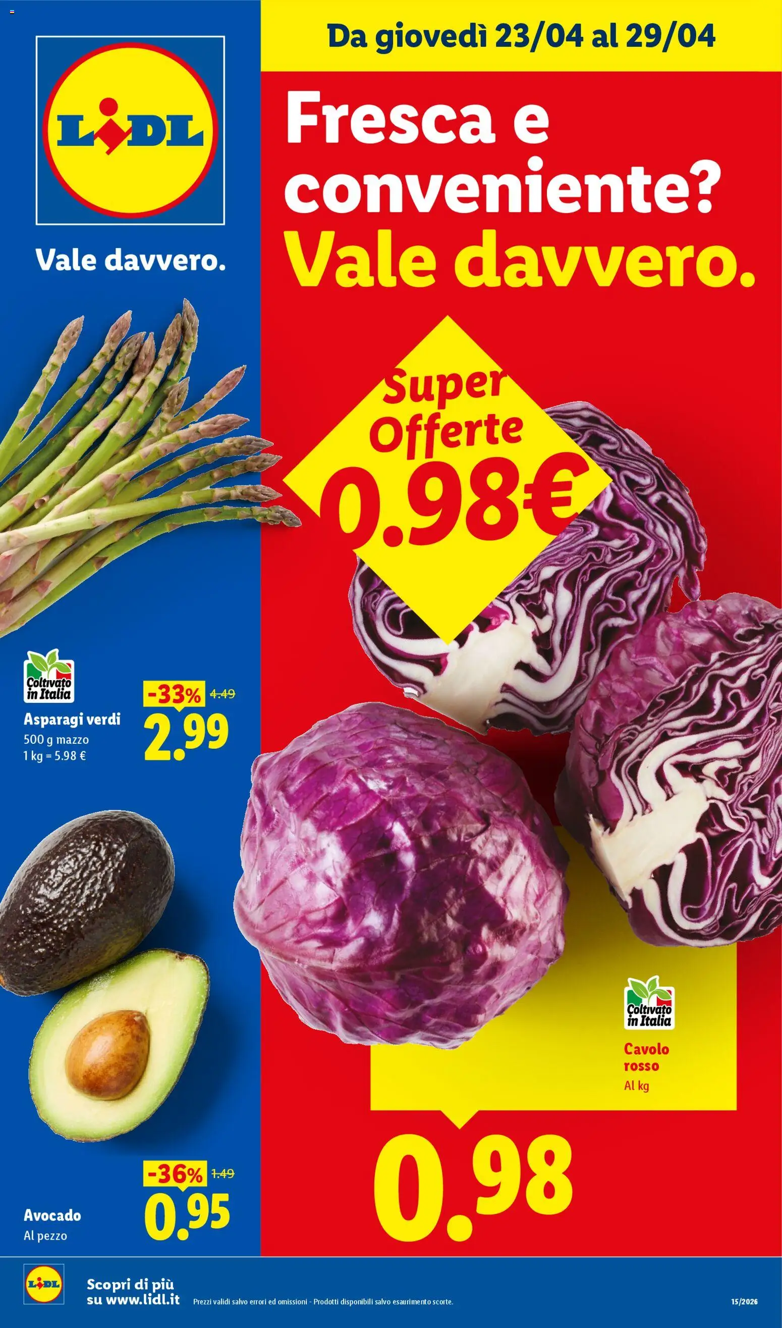 Volantino Lidl del 23.04.2026 | Pagina: 1 | Prodotti: Avocado, Cavolo, Asparagi