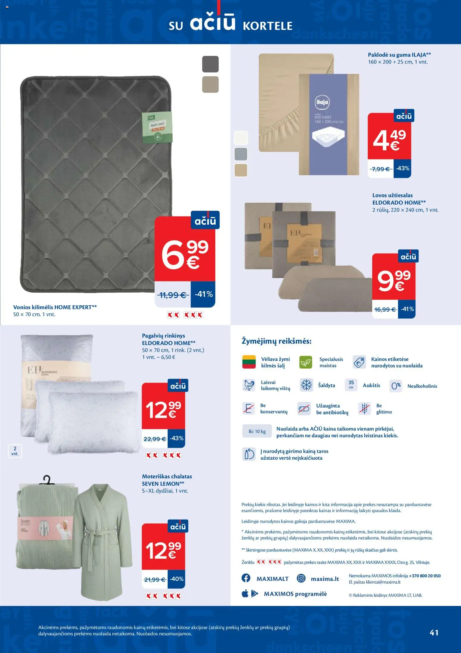 MAXIMA akcijos nuo 07.04.2026 | Puslapis: 41 | Prekių: Kilimėlis, Vonios kilimėlis, Chalatas, Užtiesalas