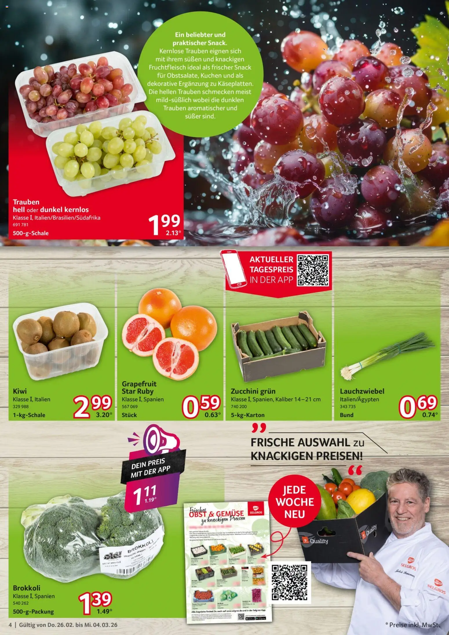 Selgros Prospekt 	 – gültig ab 26.02.2026 | Seite: 4 | Produkte: Gemüse, Brokkoli, Kuchen, Kiwi