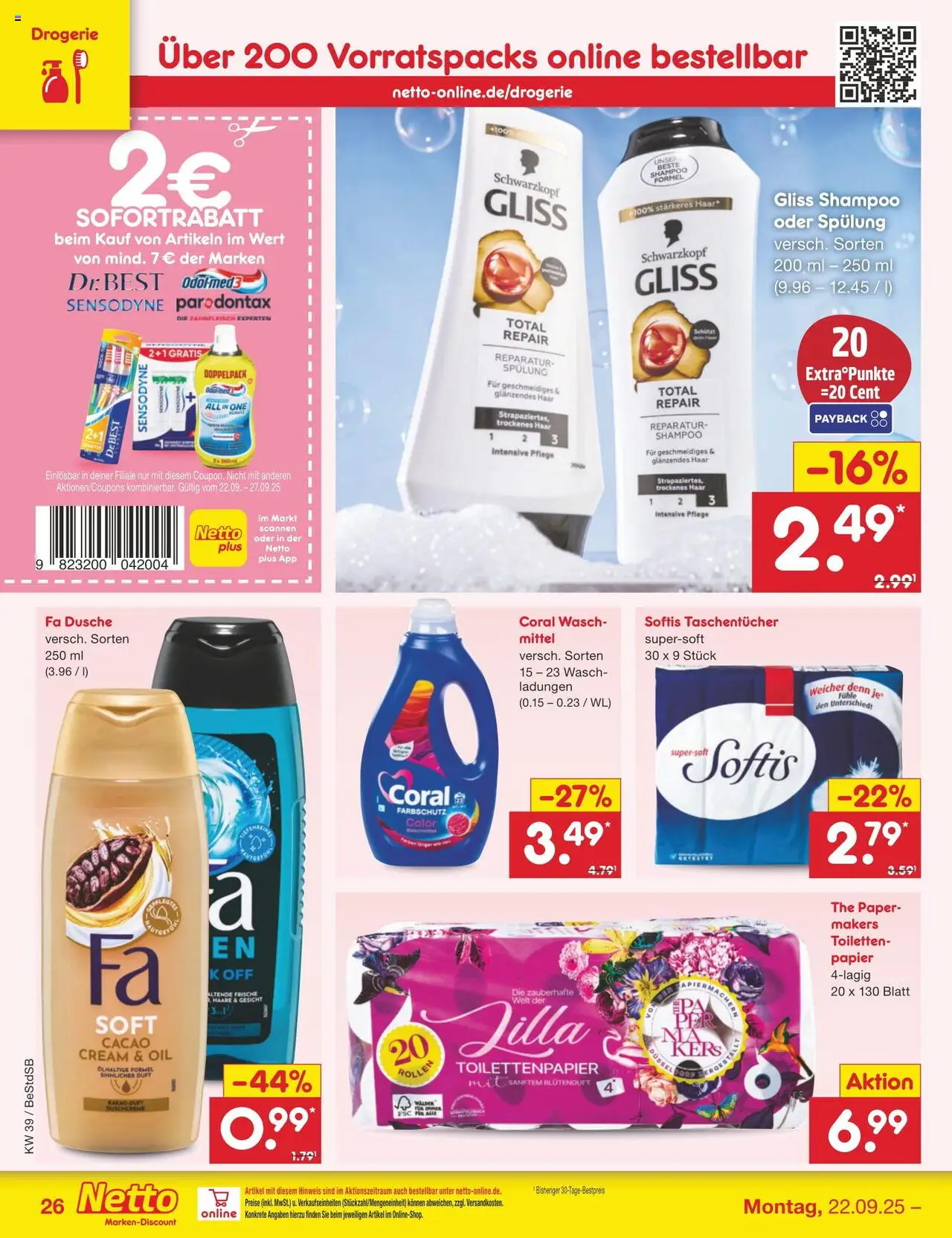 Netto Marken-Discount Prospekt 	 – gültig ab 22.09.2025 | Seite: 28 | Produkte: Coral, Duft, Shampoo, Toilettenpapier