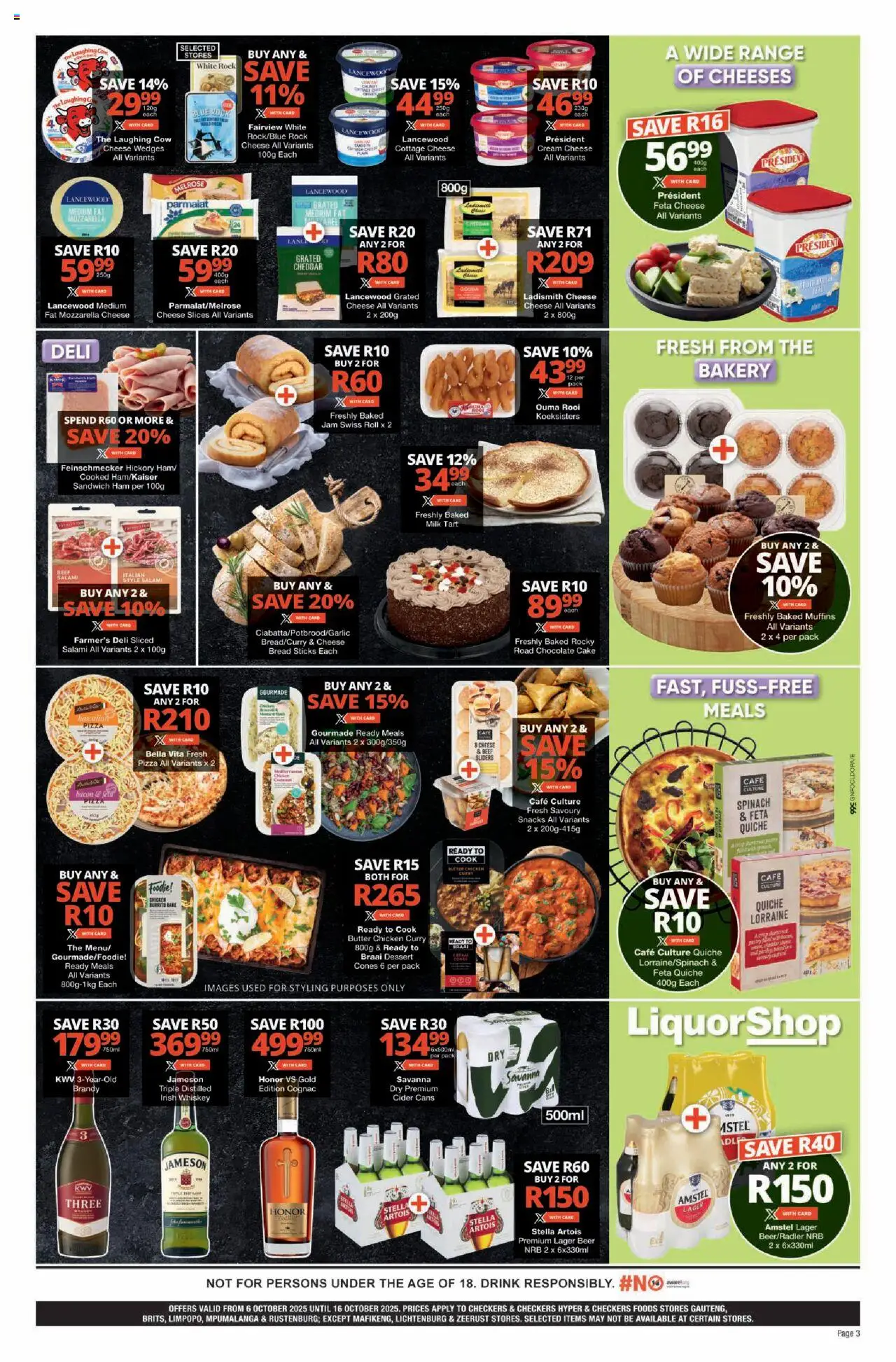 New Checkers catalogue – valid from 06.10.2025 | Page: 3 | Products: Muffins, Brandy, Máscara de pestañas, Bacon