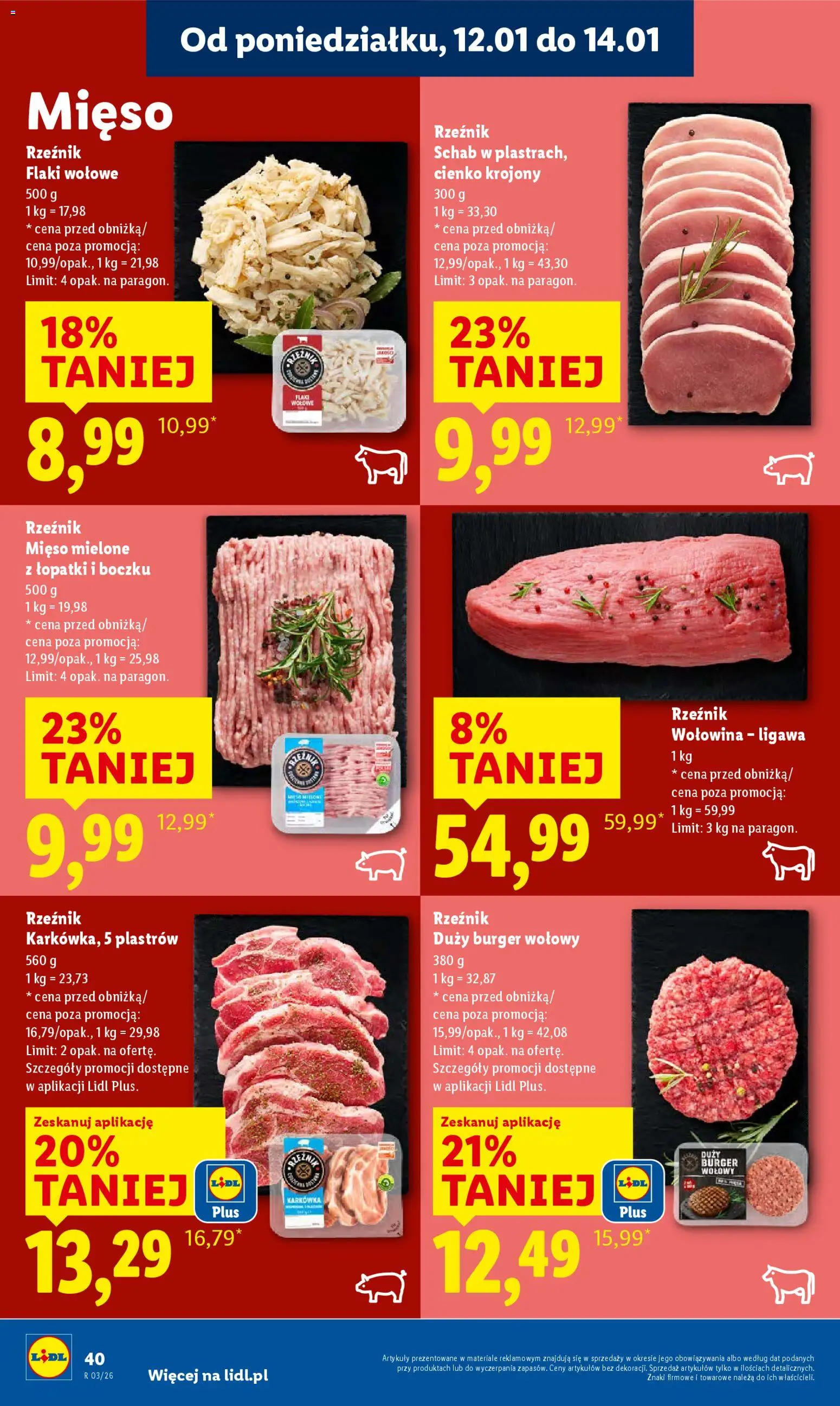 Lidl Gazetka od 12.01.2026 | Strona: 40 | Produkty: Schab, Mięso, Mięso mielone, Flaki wołowe