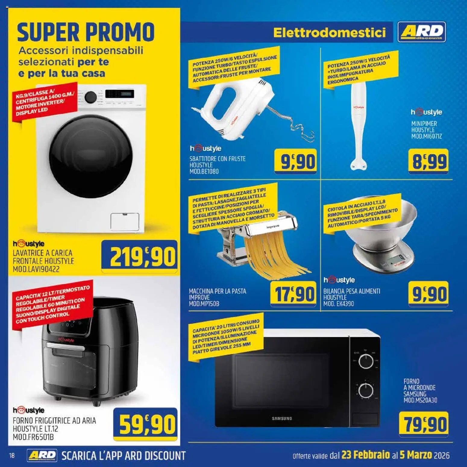 Volantino ARD Discount del 23.02.2026 | Pagina: 18 | Prodotti: Microonde, Tè, Piatto, Bilancia