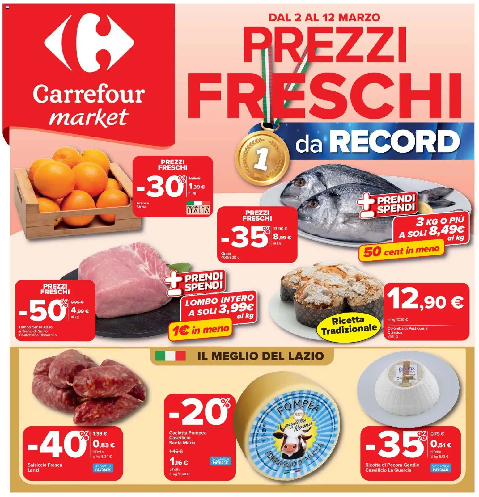 Volantino Carrefour del 02.03.2026 | Pagina: 1 | Prodotti: Arance, Orata, Salsiccia, Ricotta