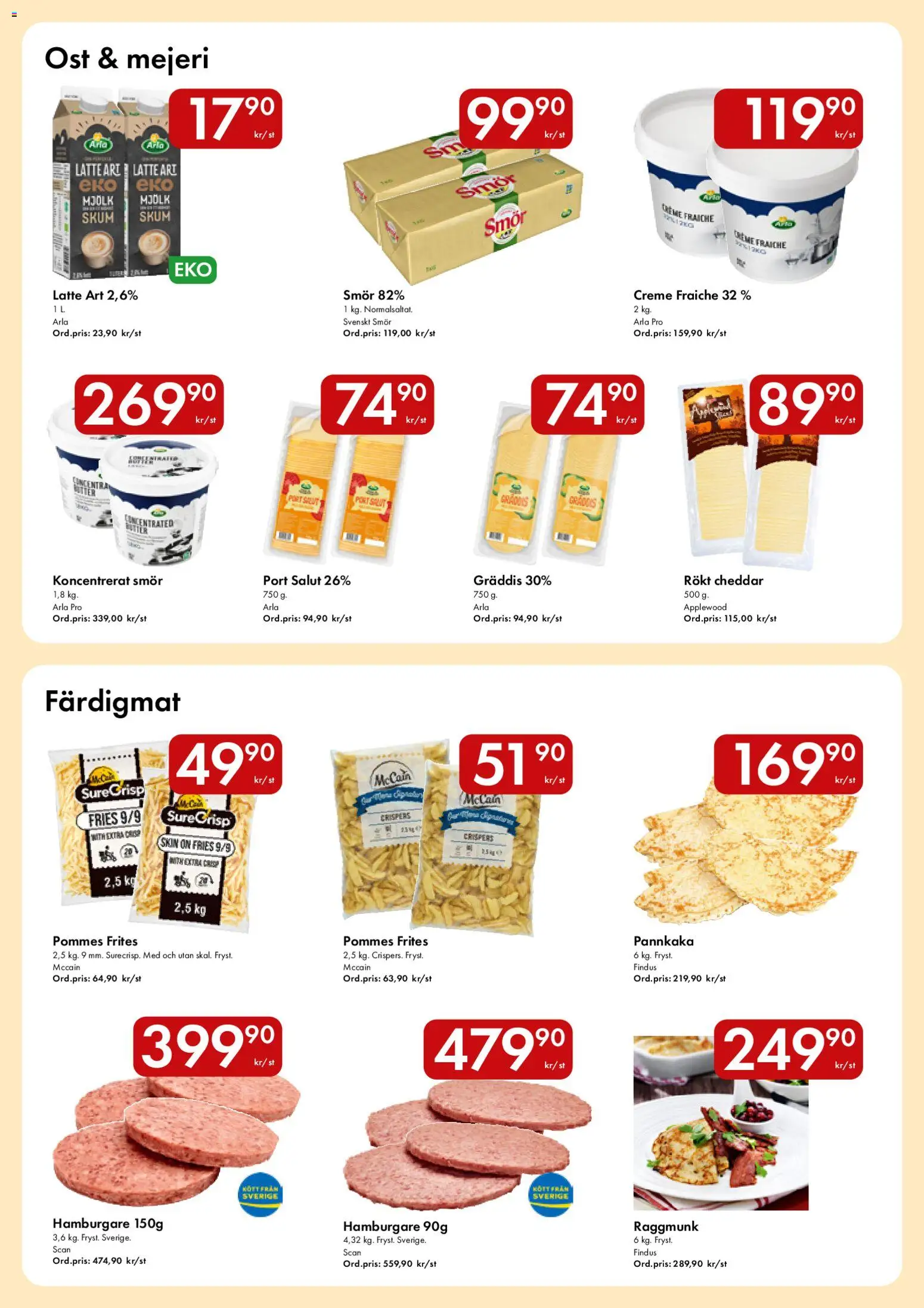 Snabbgross reklamblad aktuell från 06.04.2026 | Sida: 6 | Produkter: Hamburgare, Creme fraiche, Ost, Pommes frites