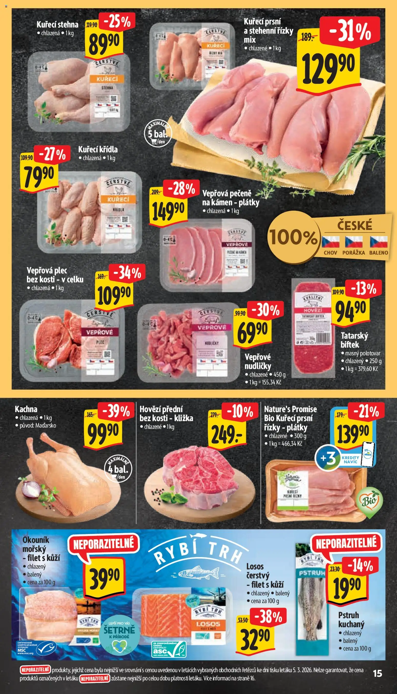 Albert leták - Supermarket od 11.03.2026 | Strana: 23 | Produkty: Vepřová pečeně, Kuřecí Křídla, Pstruh, Kuřecí stehna