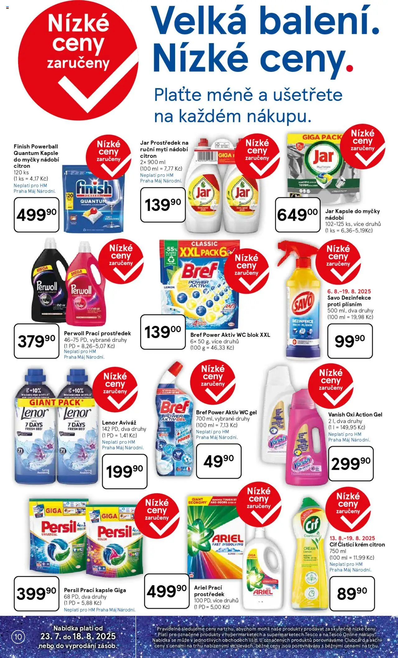 Tesco leták - Hypermarket od 13.08.2025 | Strana: 10 | Produkty: Nádobí, Vanish oxi action, Perwoll, Aviváž Lenor