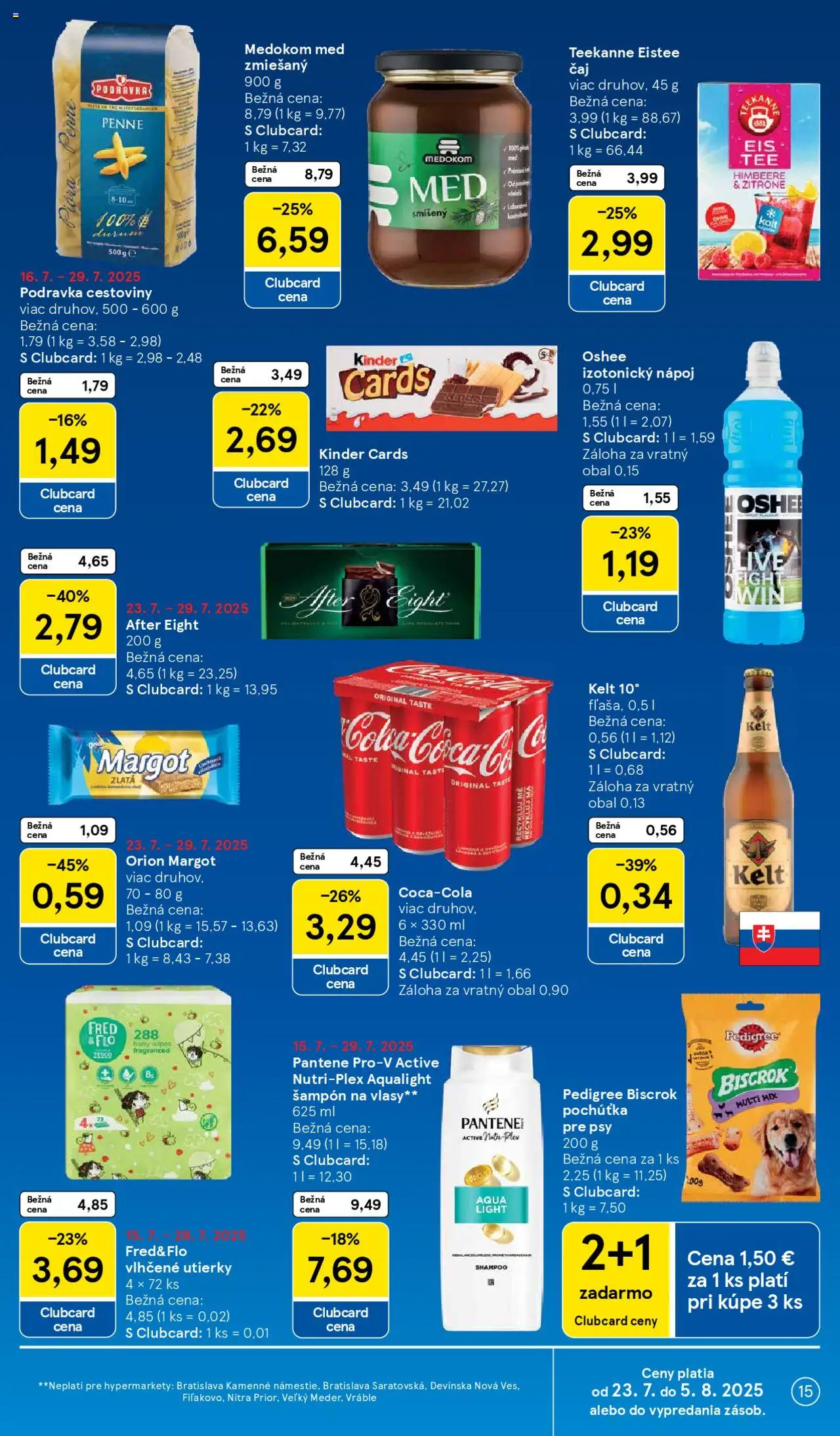 Tesco Hypermarket - leták │ platný od 23.07.2025 | Strana: 15 | Produkty: Cestoviny, Kinder, Šampón, Med