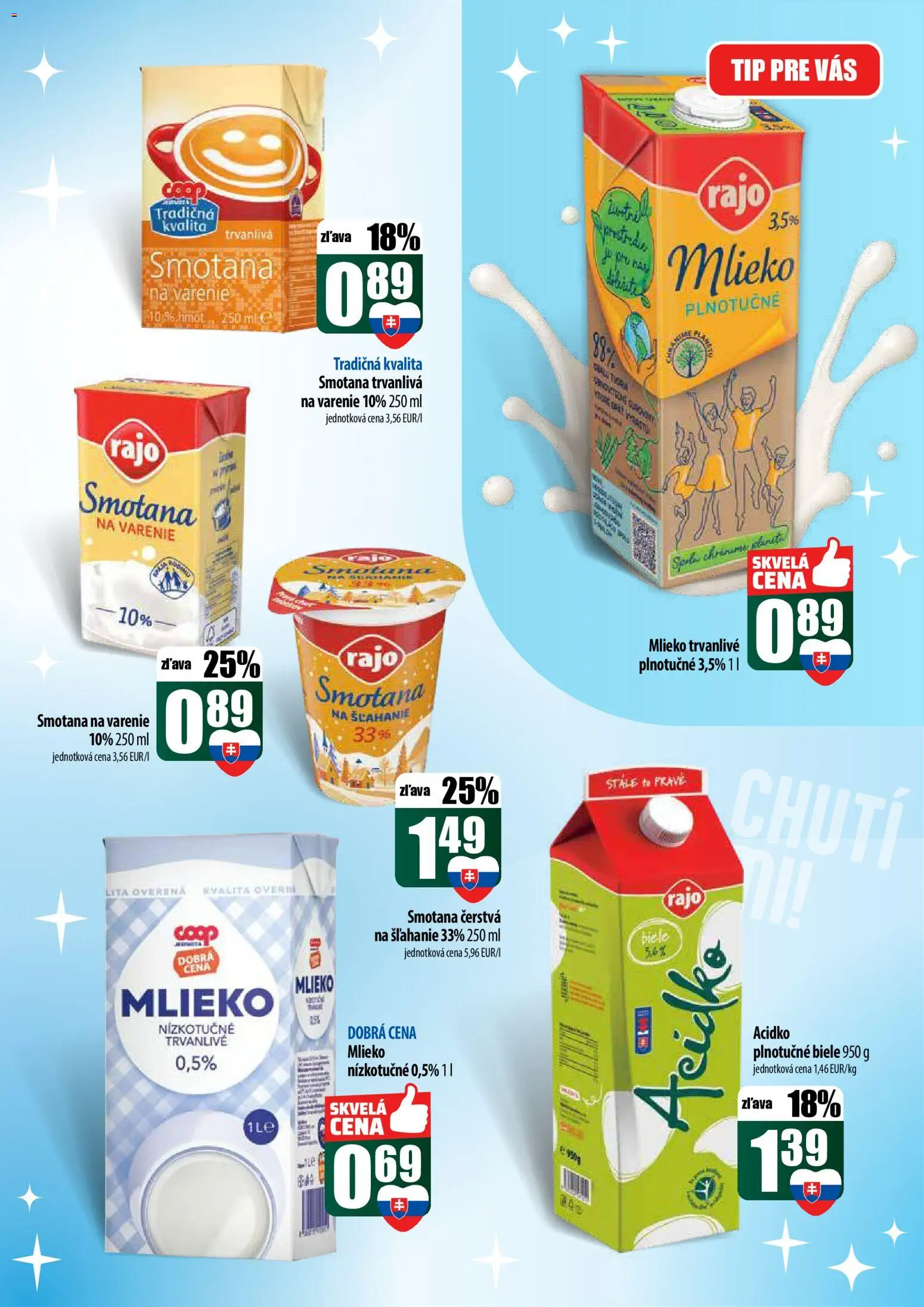 Nové COOP Jednota akcie – leták je platný od 22.12.2025 | Strana: 23 | Produkty: Mlieko, Smotana, Acidko