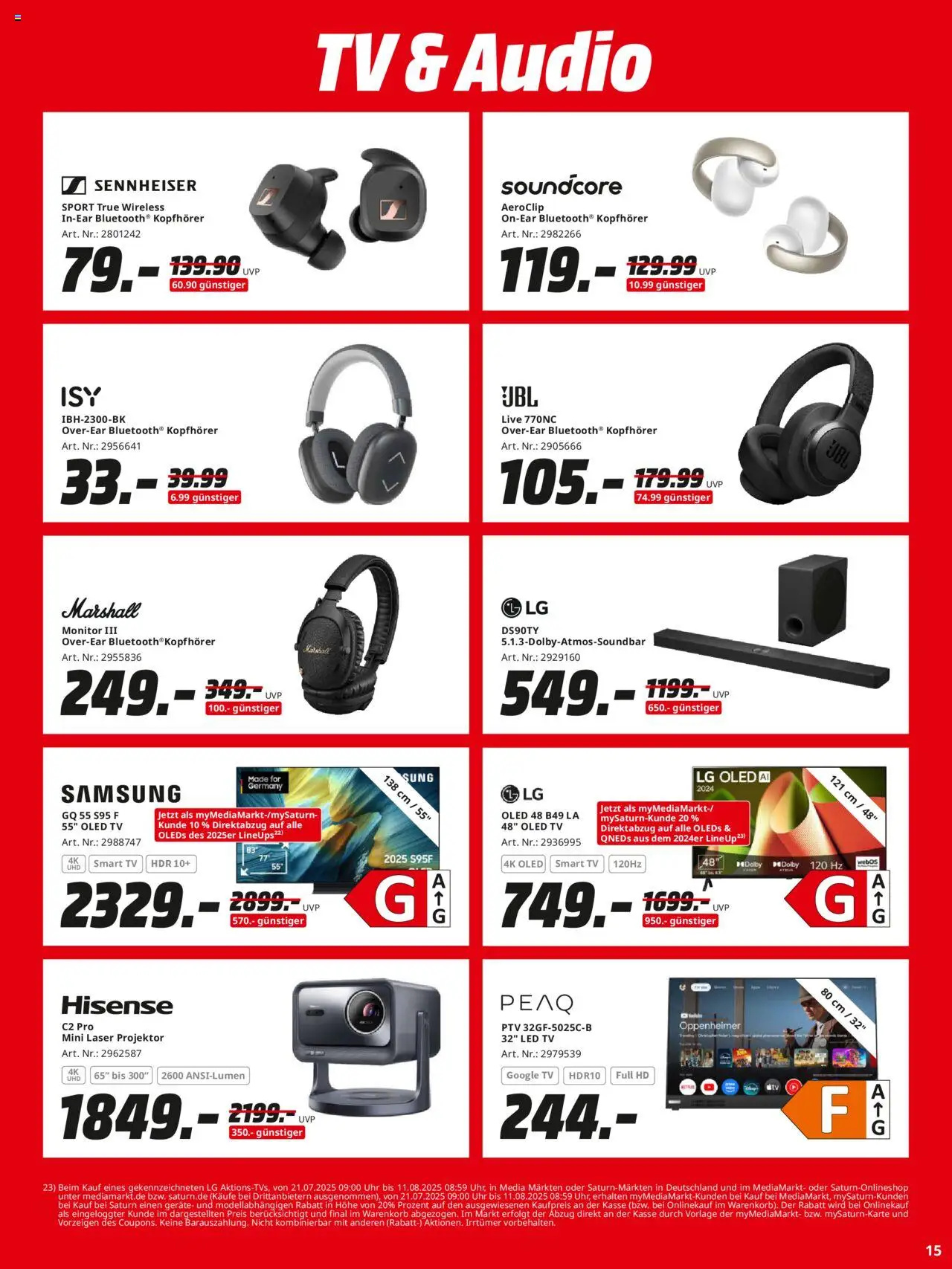 Media Markt Prospekt 	 - gültig ab dem 21.07.2025 | Seite: 15 | Produkte: LG, Samsung, Smart TV, Monitor