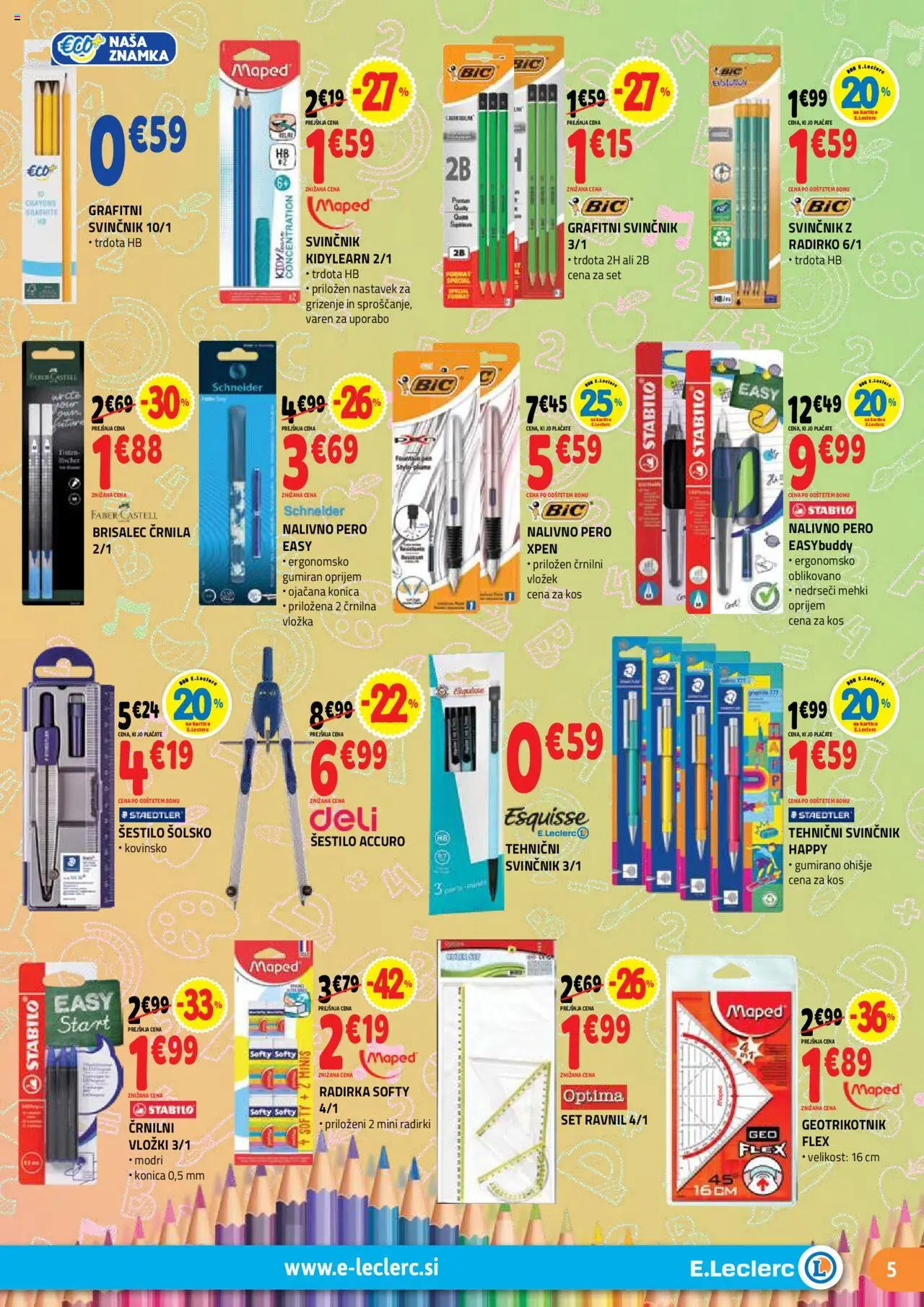 E.leclerc katalog │ velja od 13.08.2025 | Stran: 5 | Izdelki: Vložki, Kos, Svinčnik