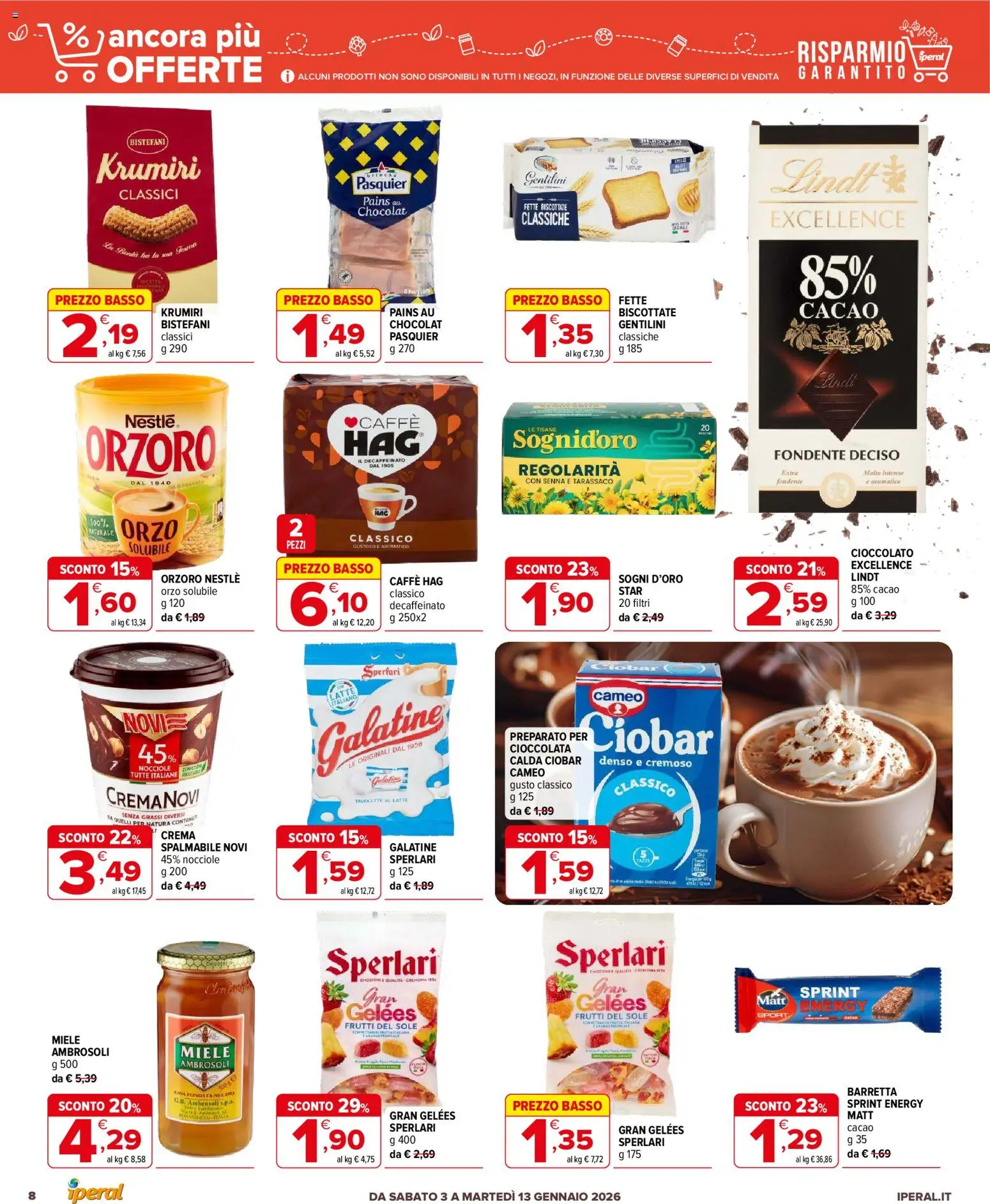 Volantino Iperal del 03.01.2026 | Pagina: 8 | Prodotti: Crema, Nocciole, Cacao, Fette biscottate