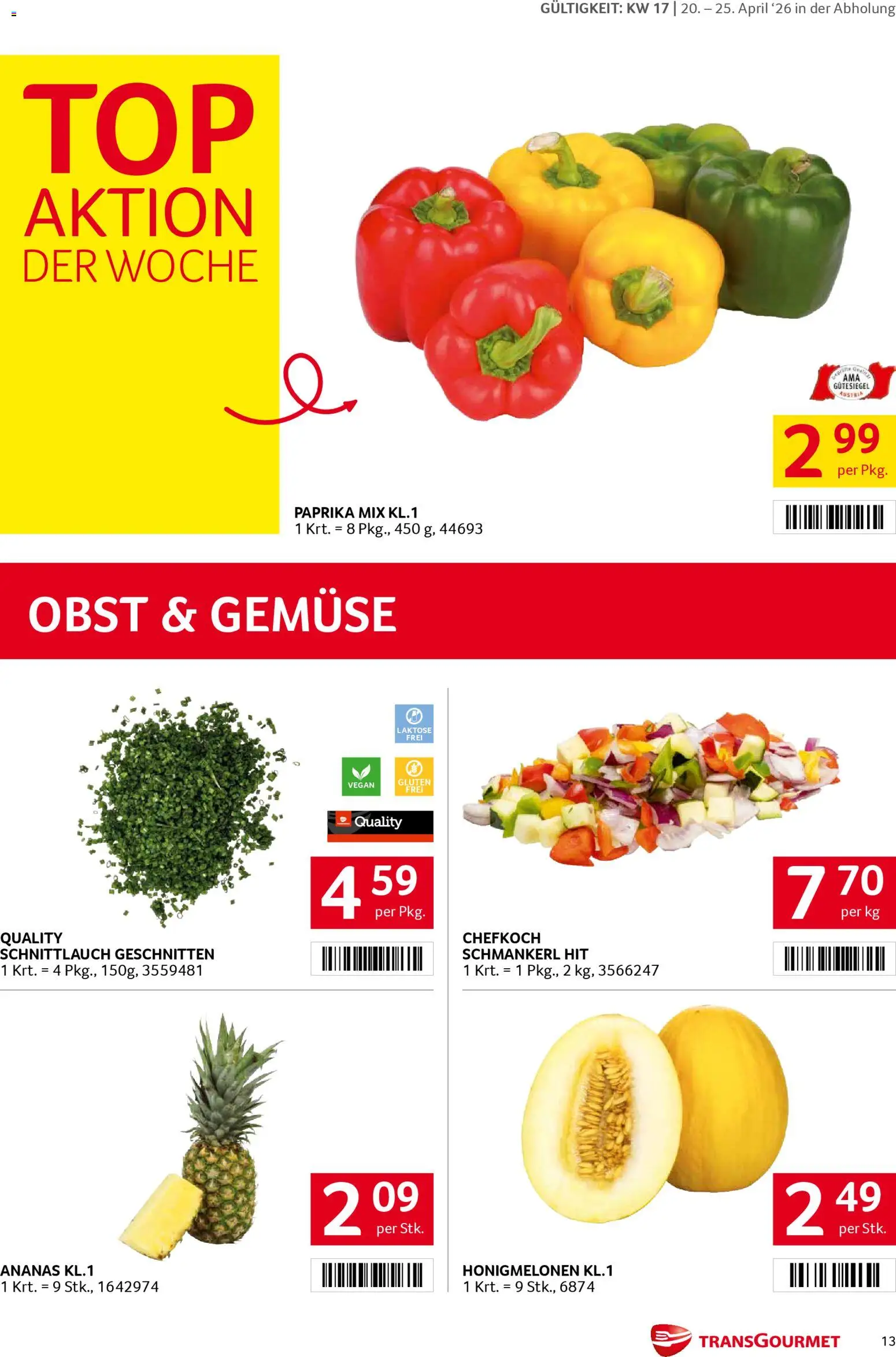 Transgourmet Flugblatt gültig ab 20.04.2026 | Seite: 13 | Produkte: Gemüse, Obst, Ananas