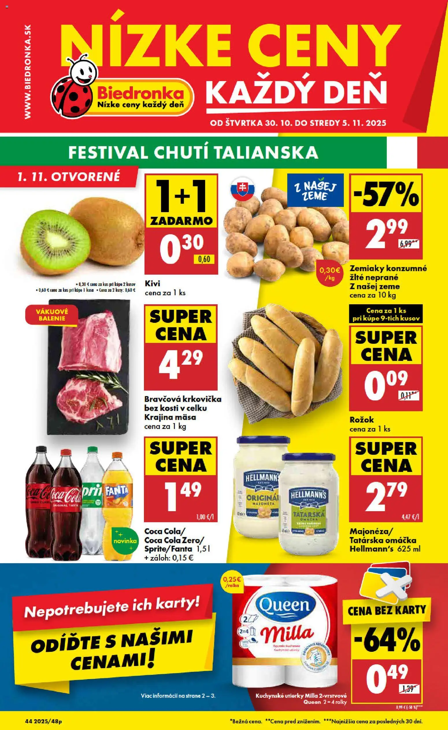 Nové Biedronka akcie – leták je platný od 30.10.2025 | Strana: 1 | Produkty: Zemiaky, Fanta, Coca cola, Cola