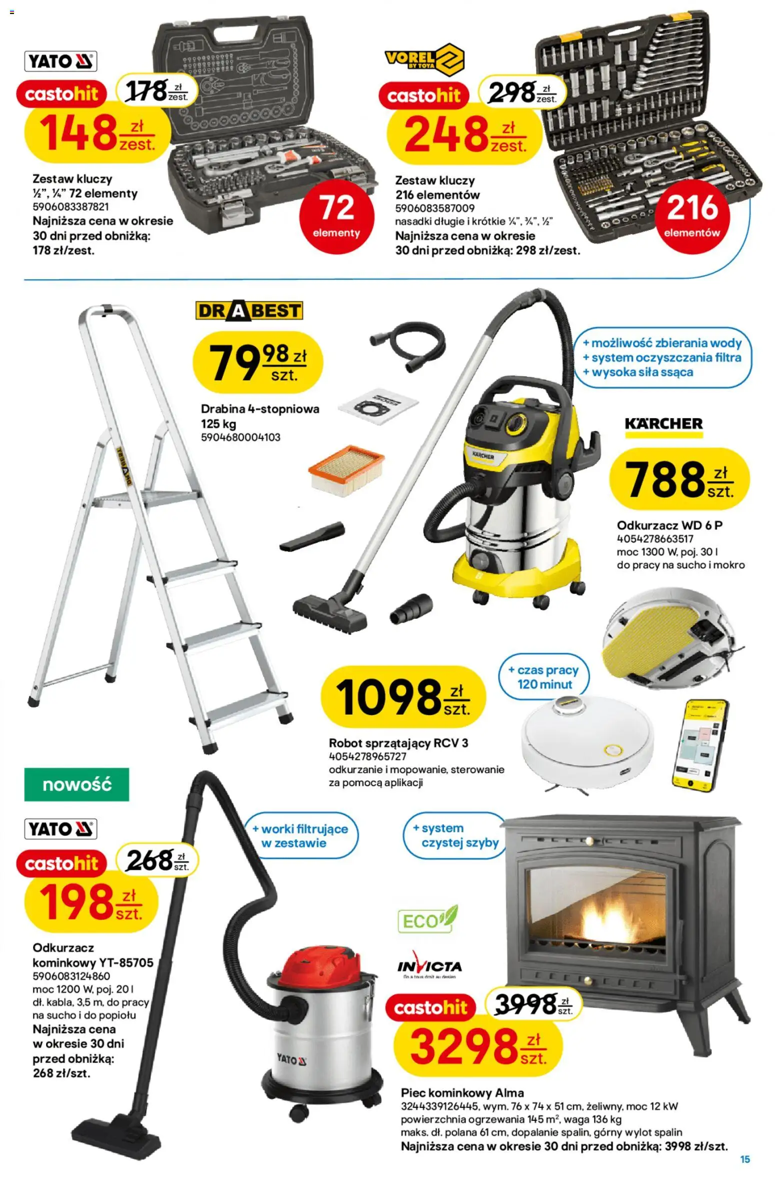 Castorama Gazetka od 14.01.2026 | Strona: 15 | Produkty: Drabina, Waga, Odkurzacz, Robot sprzątający