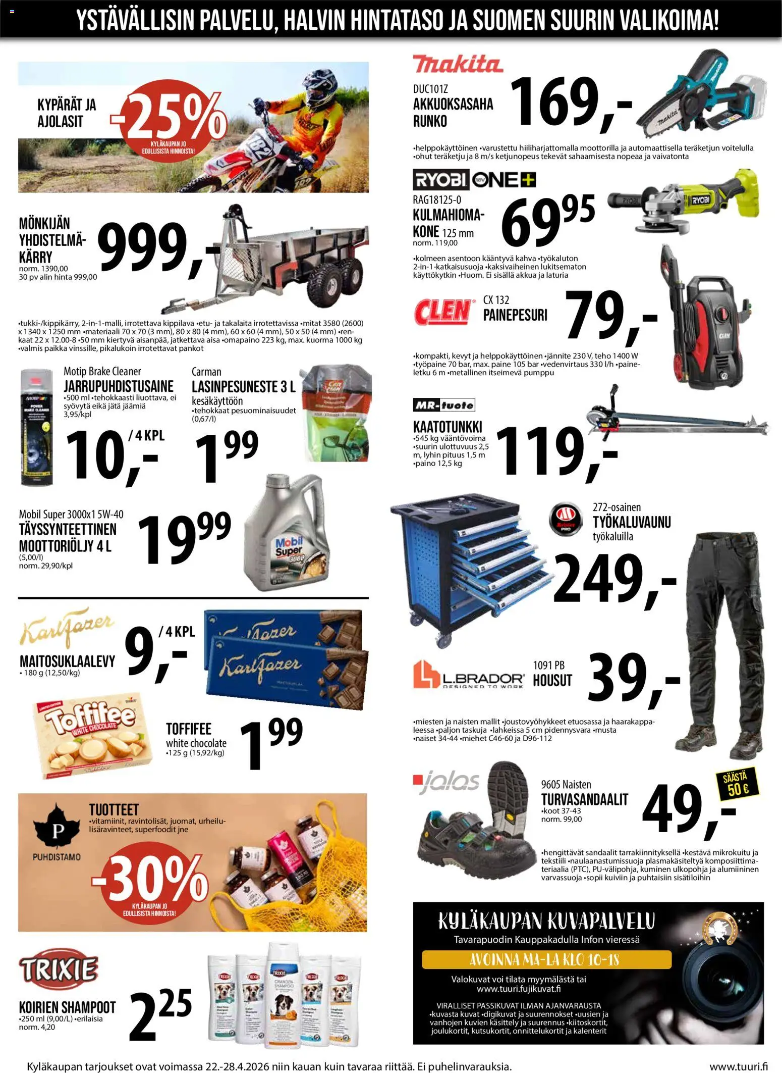 Tuuri tarjoukset – voimassa 22.04.2026 alkaen | Sivu: 5 | Tuotteet: Letku, Moottoriöljy, Painepesuri, Housut
