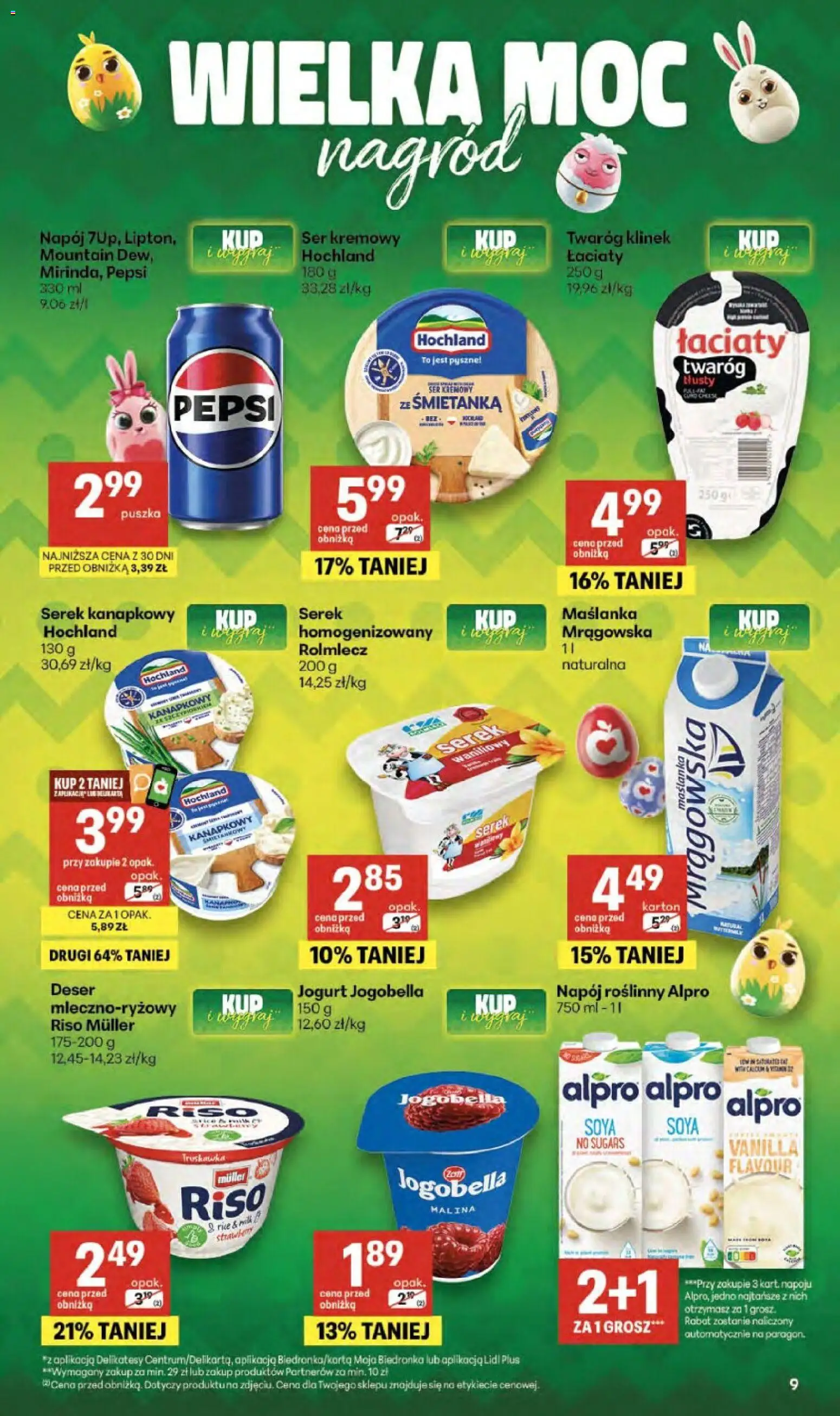 Delikatesy Centrum gazetka - Sklepy Własne od 02.04.2026 | Strona: 9 | Produkty: Serek kanapkowy, Maślanka, Pepsi, Twaróg