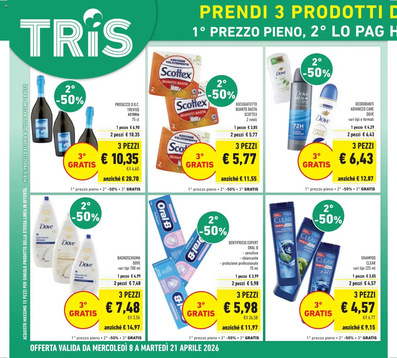 Volantino Conad del 08.04.2026 | Pagina: 6 | Prodotti: Shampoo, Dentifricio, Prosecco, Asciugatutto