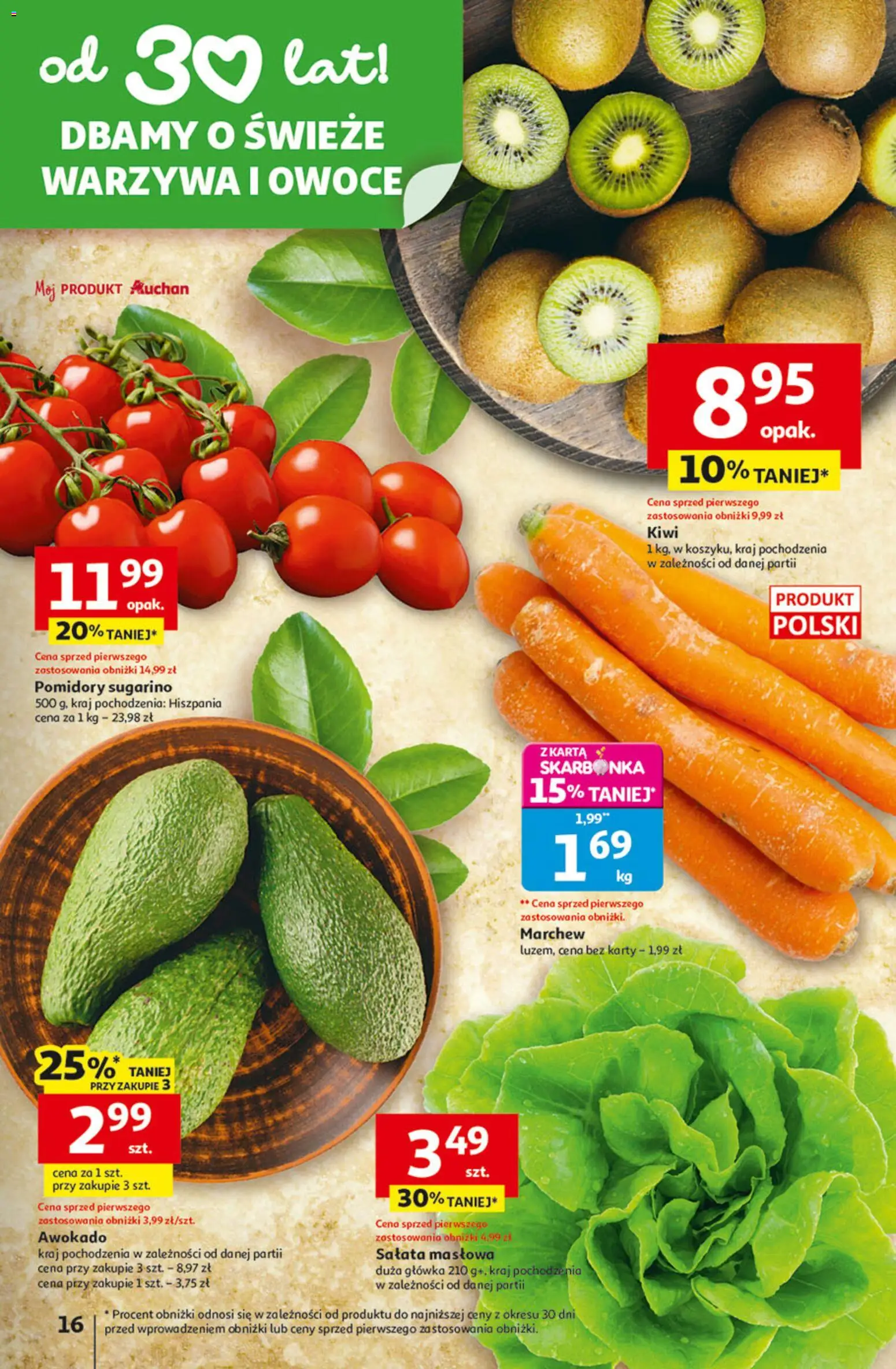 Auchan Gazetka - 30 Lat Hipermarket od 22.01.2026 | Strona: 16 | Produkty: Karta, Pomidory, Kiwi, Awokado