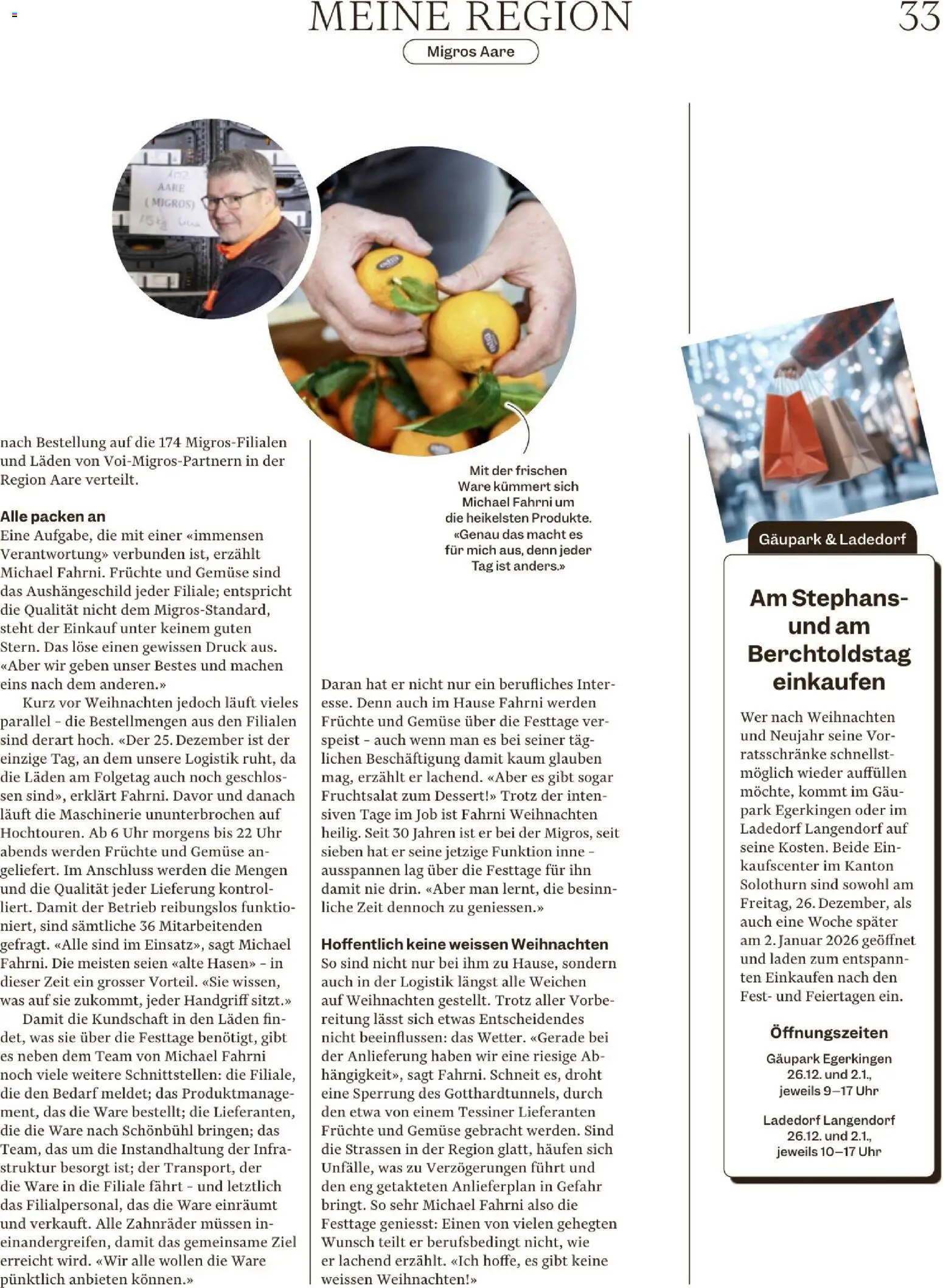 Migros Magazin – gültig ab 23.12.2025 | Seite: 33 | Produkte: Gemüse, Früchte, Uhr