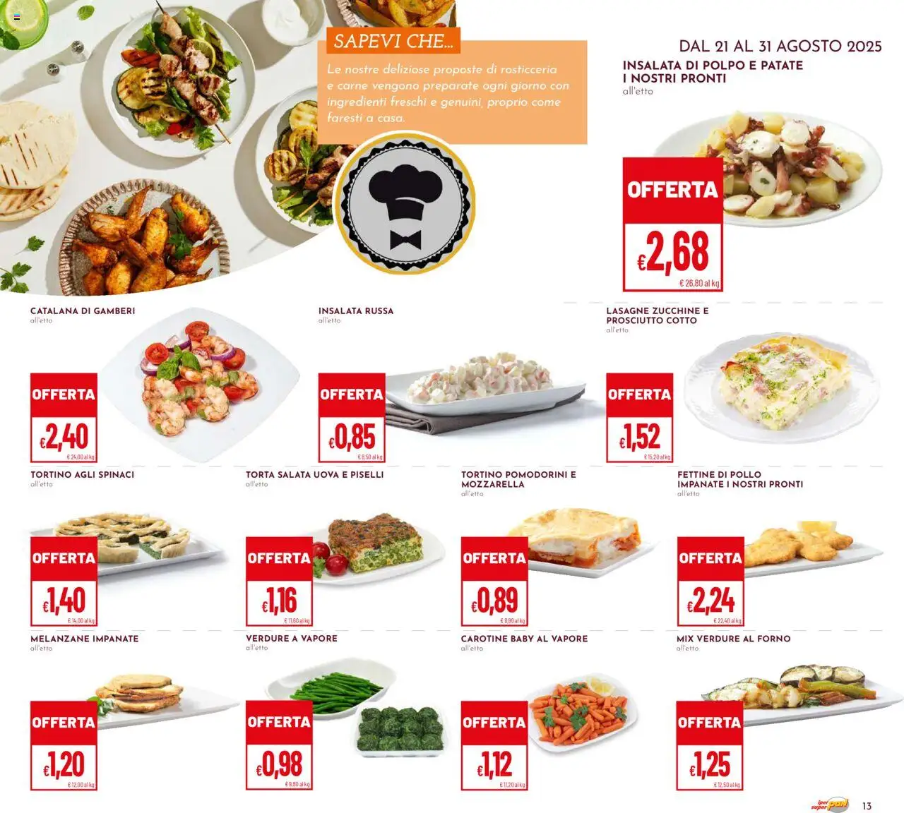 Volantino Pan del 21.08.2025 | Pagina: 13 | Prodotti: Pollo, Insalata, Patate, Mozzarella