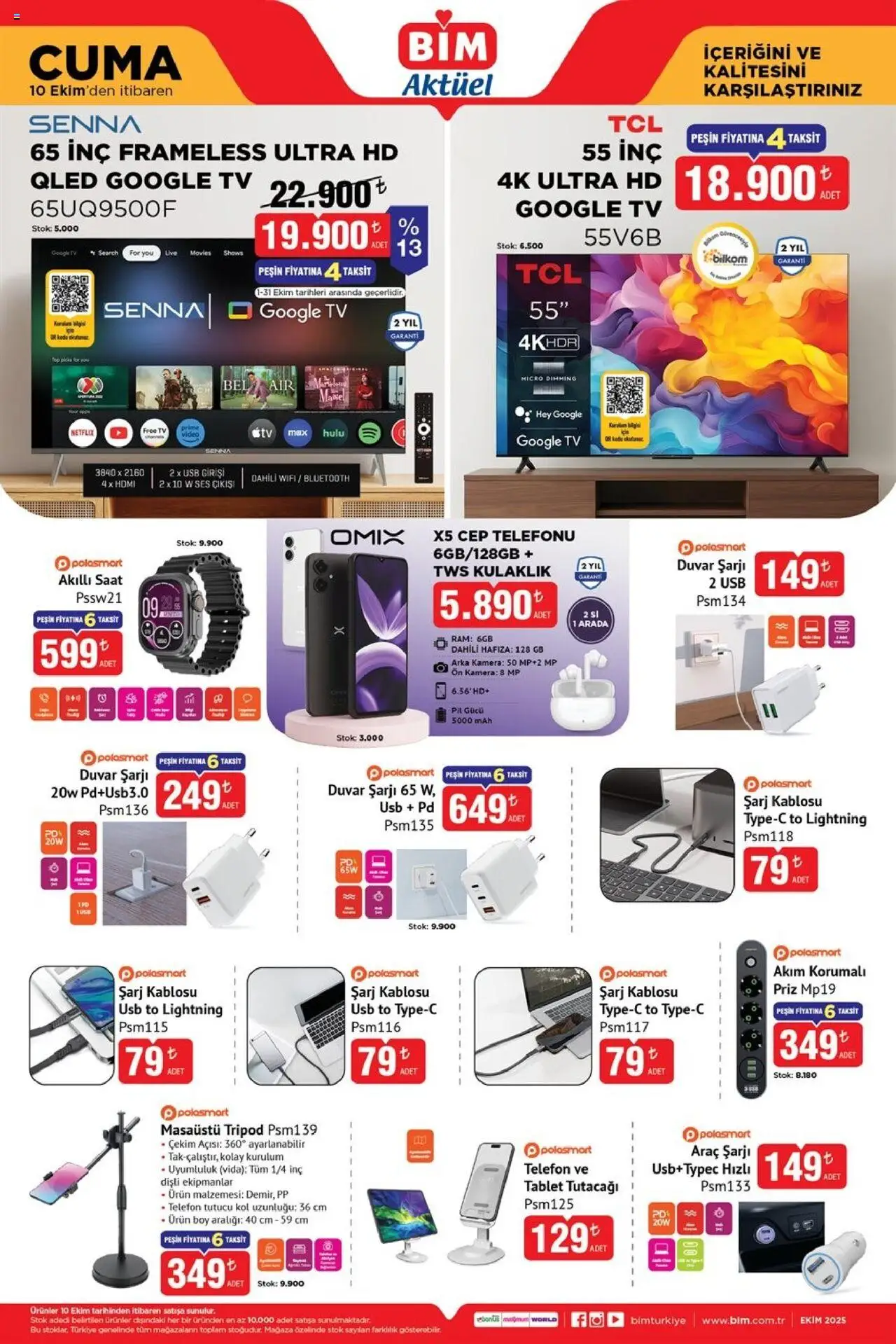 BİM Katalog Cuma - 10.10.2025 tarihinden itibaren geçerlidir | Sayfa: 2 | Ürünler: Akıllı saat, Şarj kablosu, Pil, Saat