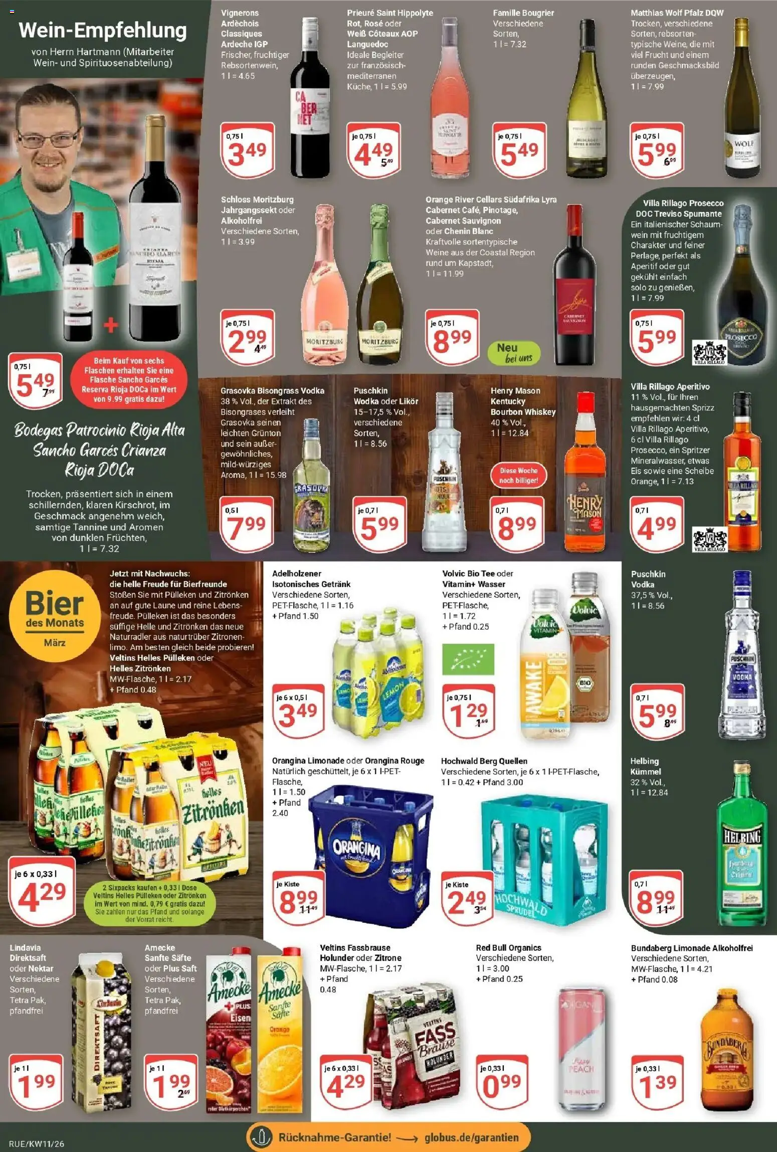 Globus prospekt Rüsselsheim	 – gültig ab 09.03.2026 | Seite: 15 | Produkte: Red bull, Likör, Wein, Tee