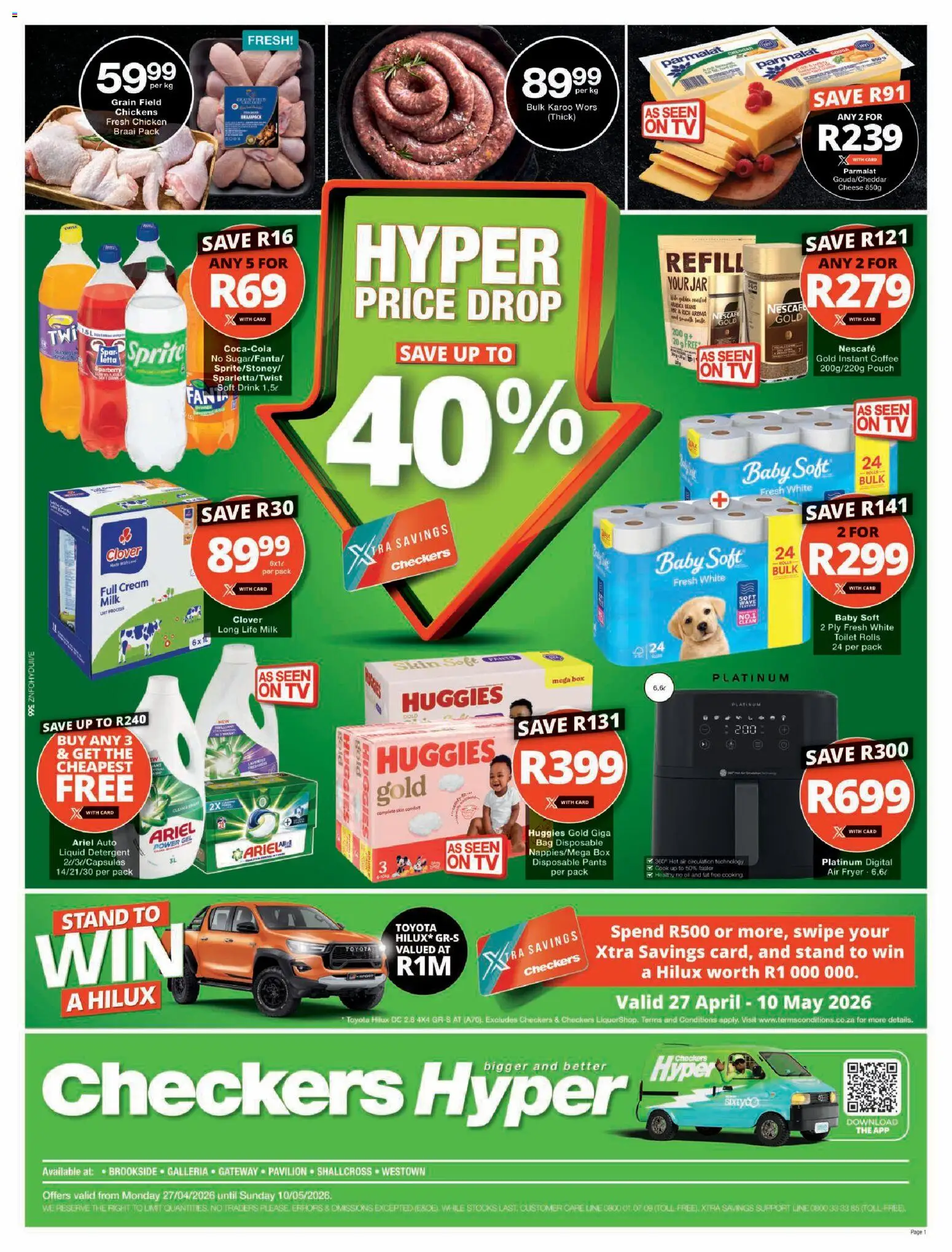 New Checkers catalogue – valid from 27.04.2026 | Page: 1 | Products: Bag, Milk, Cheese, Fanta