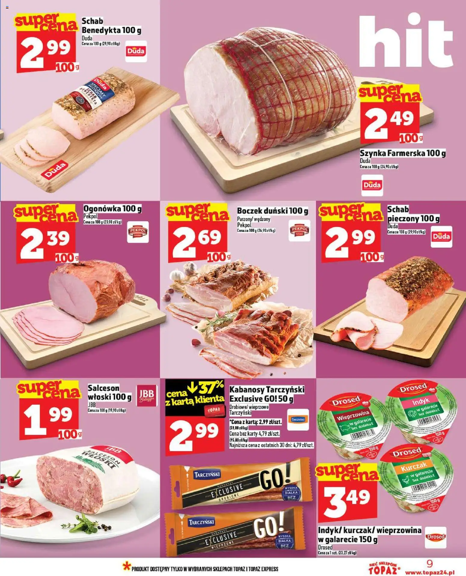 Topaz Gazetka MAZ od 20.11.2025 | Strona: 9 | Produkty: Karta, Schab, Kabanosy, Boczek