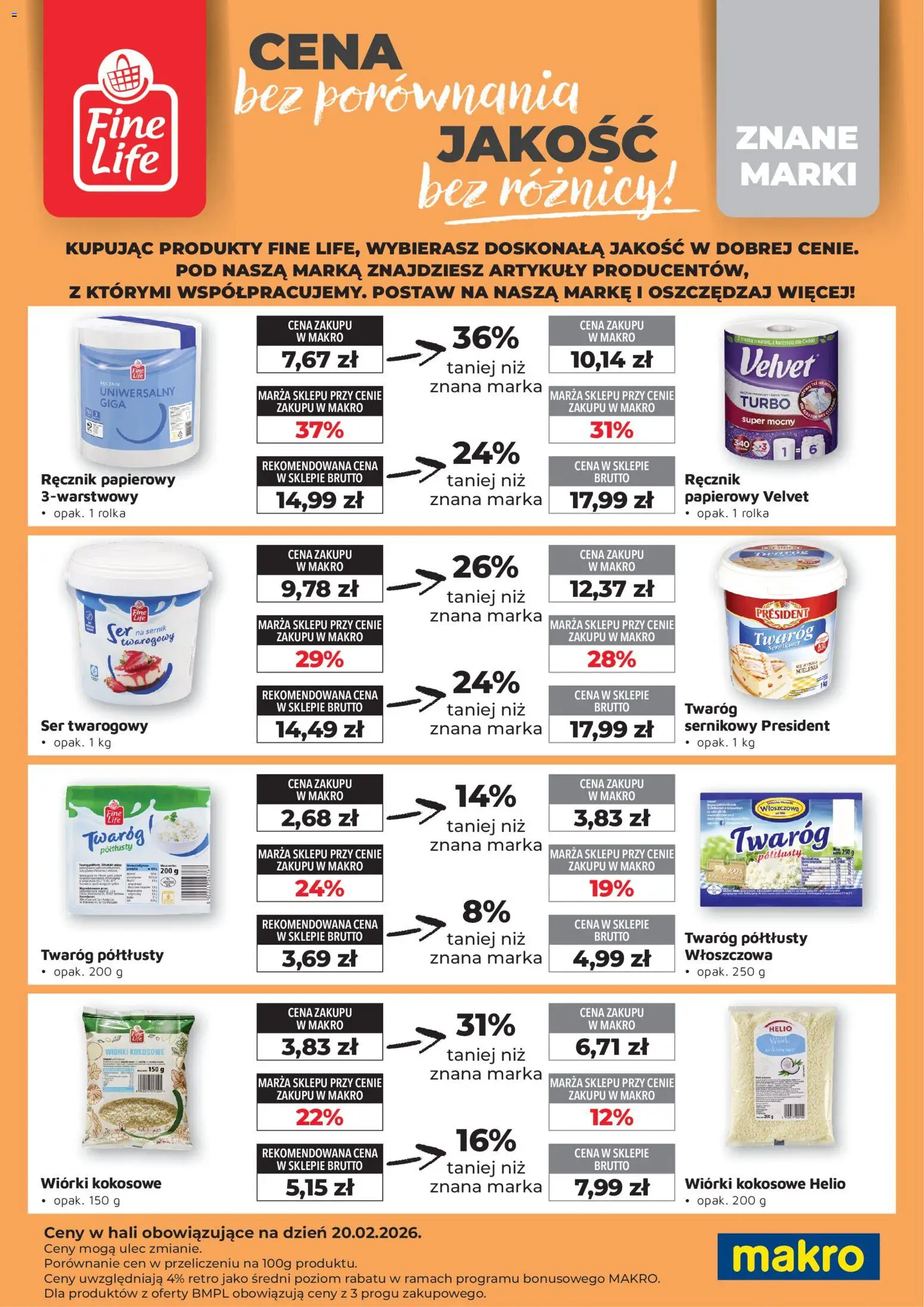 Makro gazetka - Fine Life od 01.02.2026 | Strona: 3 | Produkty: Wiórki kokosowe, Twaróg półtłusty, Twaróg, Ręcznik papierowy