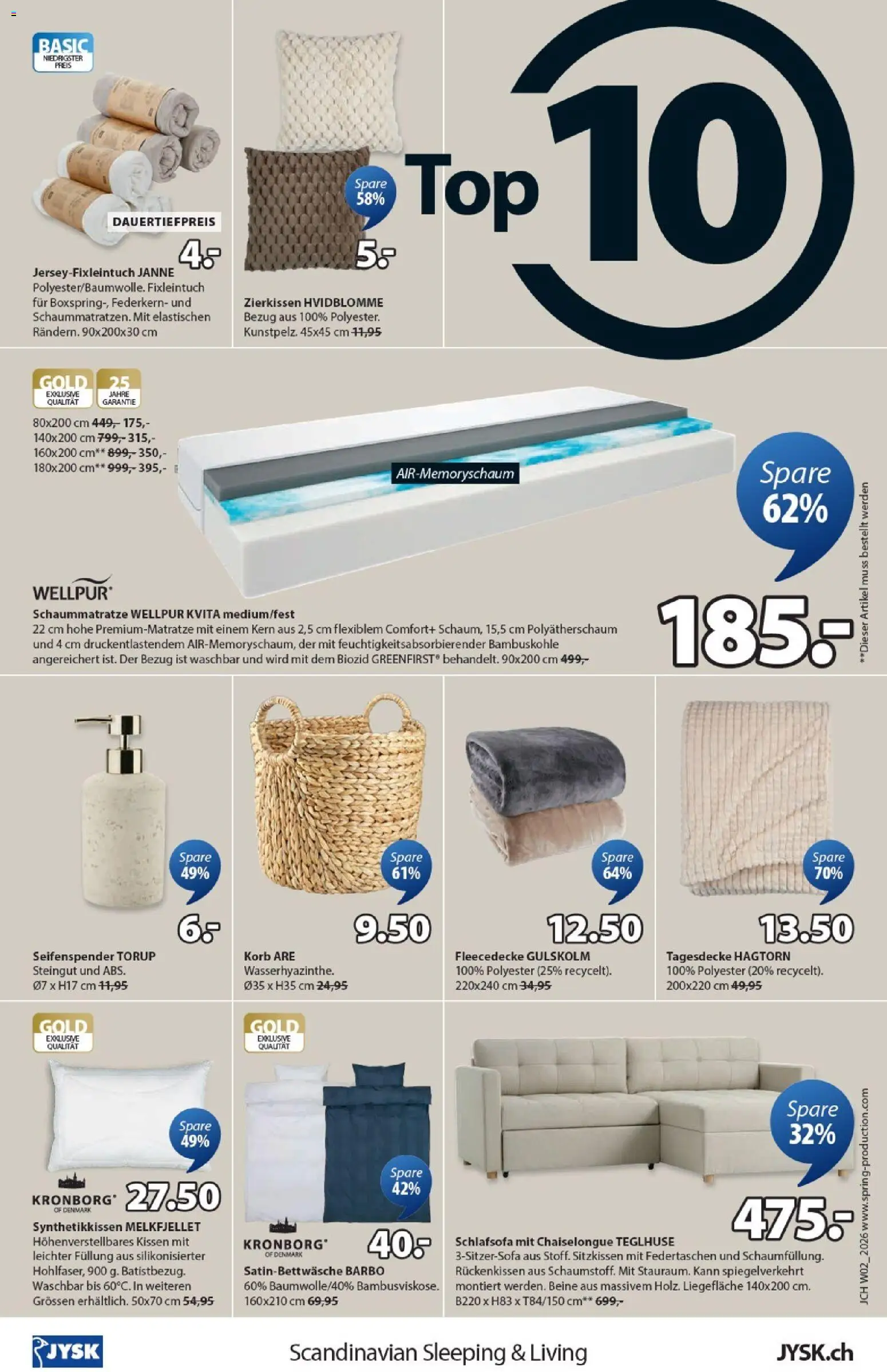 JYSK Aktionen – gültig ab 06.01.2026 | Seite: 16 | Produkte: Tagesdecke, Seifenspender, Korb, Schlafsofa