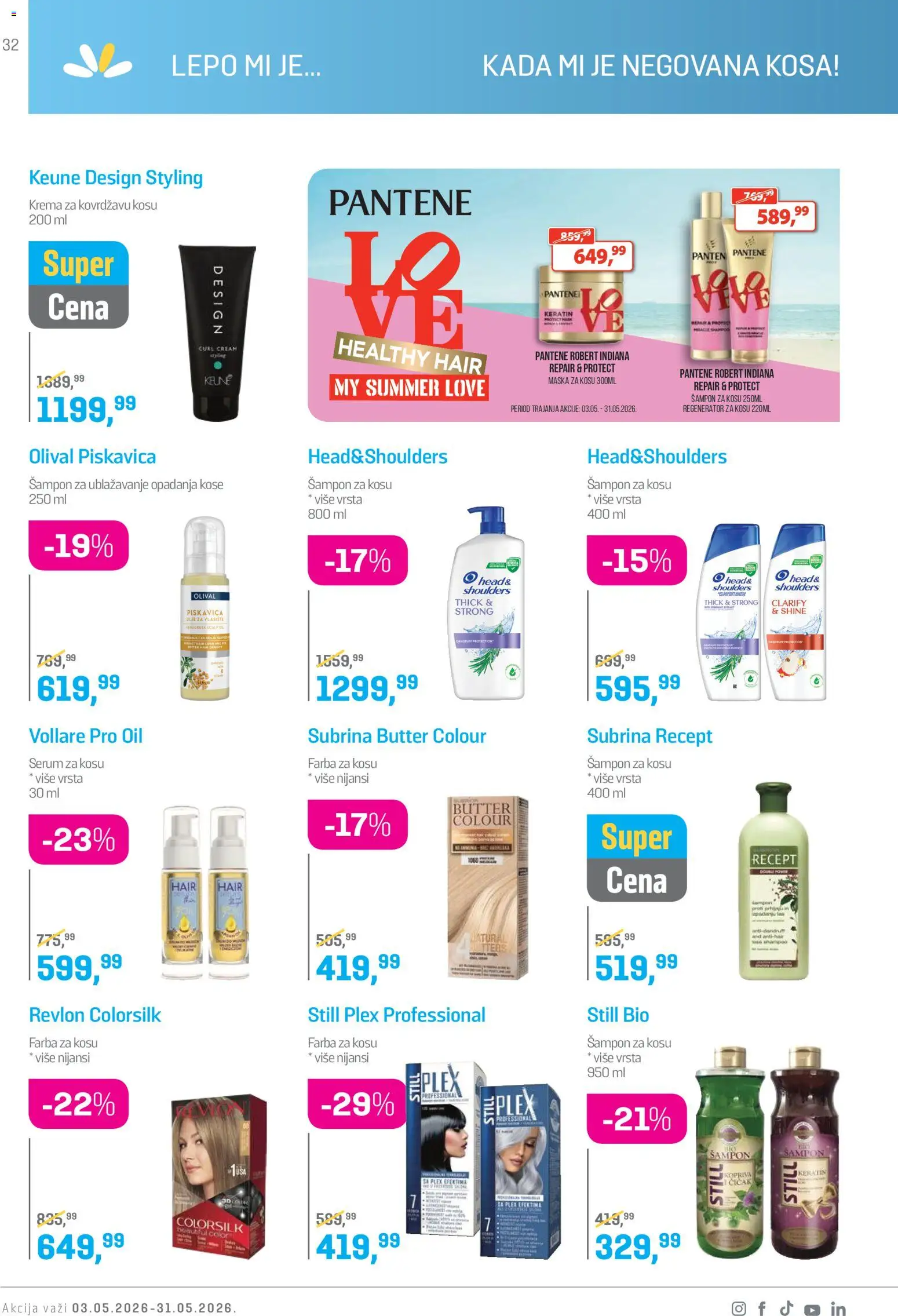 Lilly drogerie katalog - važi od 01.05.2026 | Strana: 32 | Proizvode: Pantene, Šampon, Farba za kosu, Krema