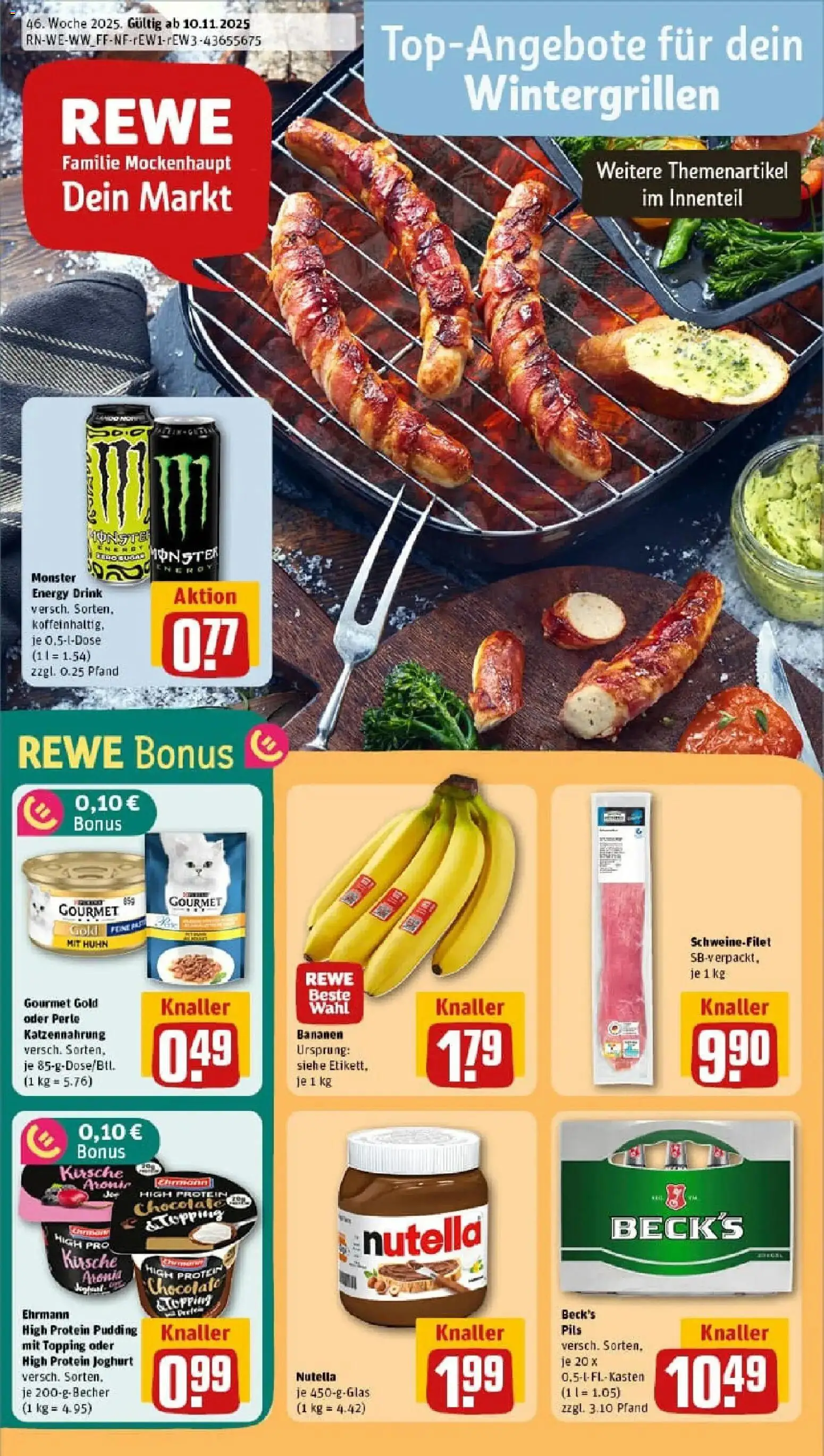 Rewe prospekt Kreuztal / Krombach	 – gültig ab 10.11.2025 | Seite: 1 | Produkte: Joghurt, Pils, Bananen, Schweinefilet