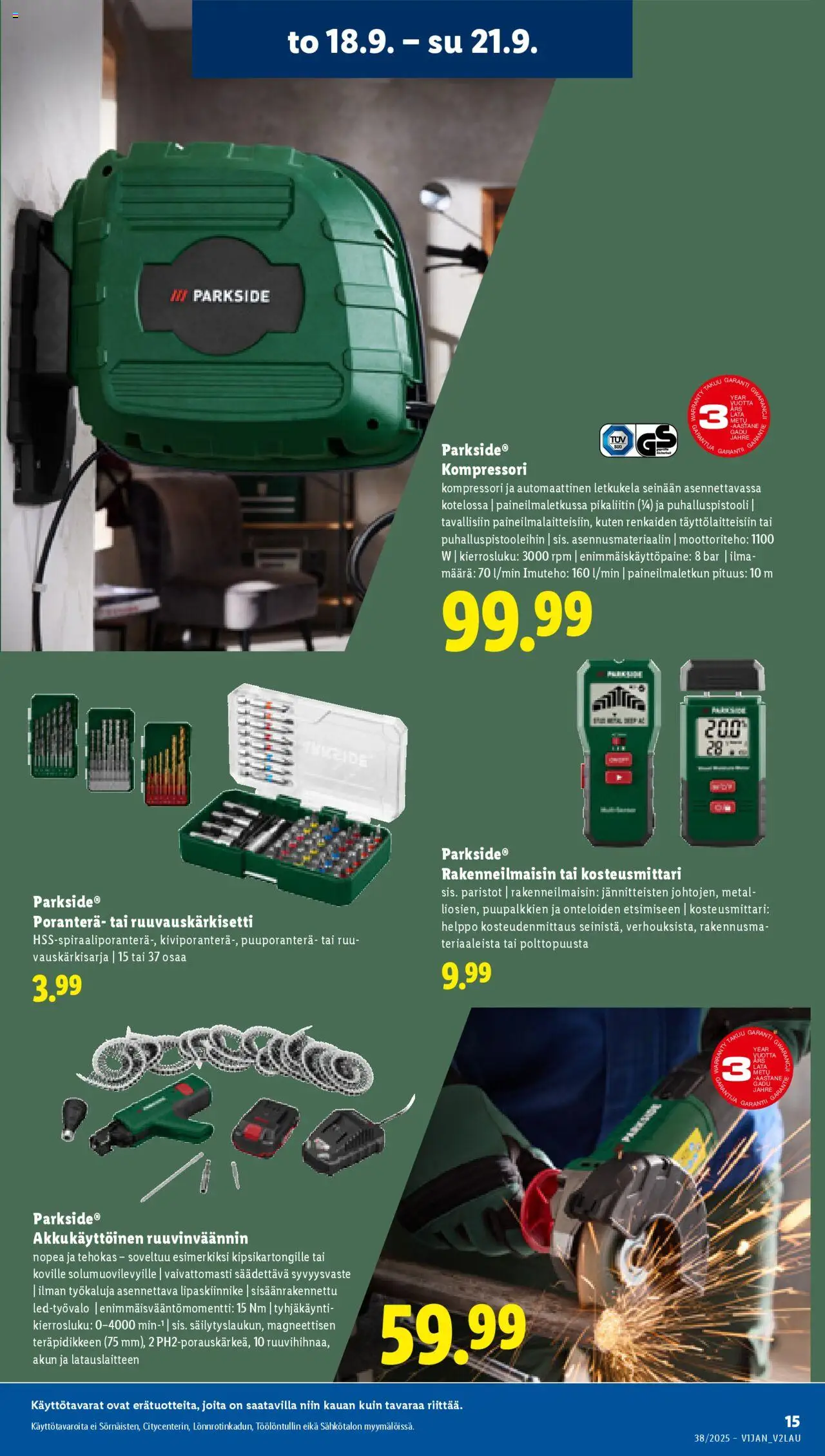 Lidl tarjoukset – voimassa 18.09.2025 alkaen | Sivu: 17 | Tuotteet: Paristot, Kompressori, Poranterä