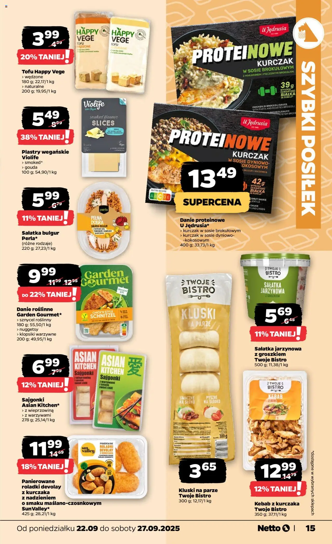Netto gazetka - Spożywcza od 22.09.2025 | Strona: 15 | Produkty: Sałatka bulgur, Kurczak, Kebab, Sałatka