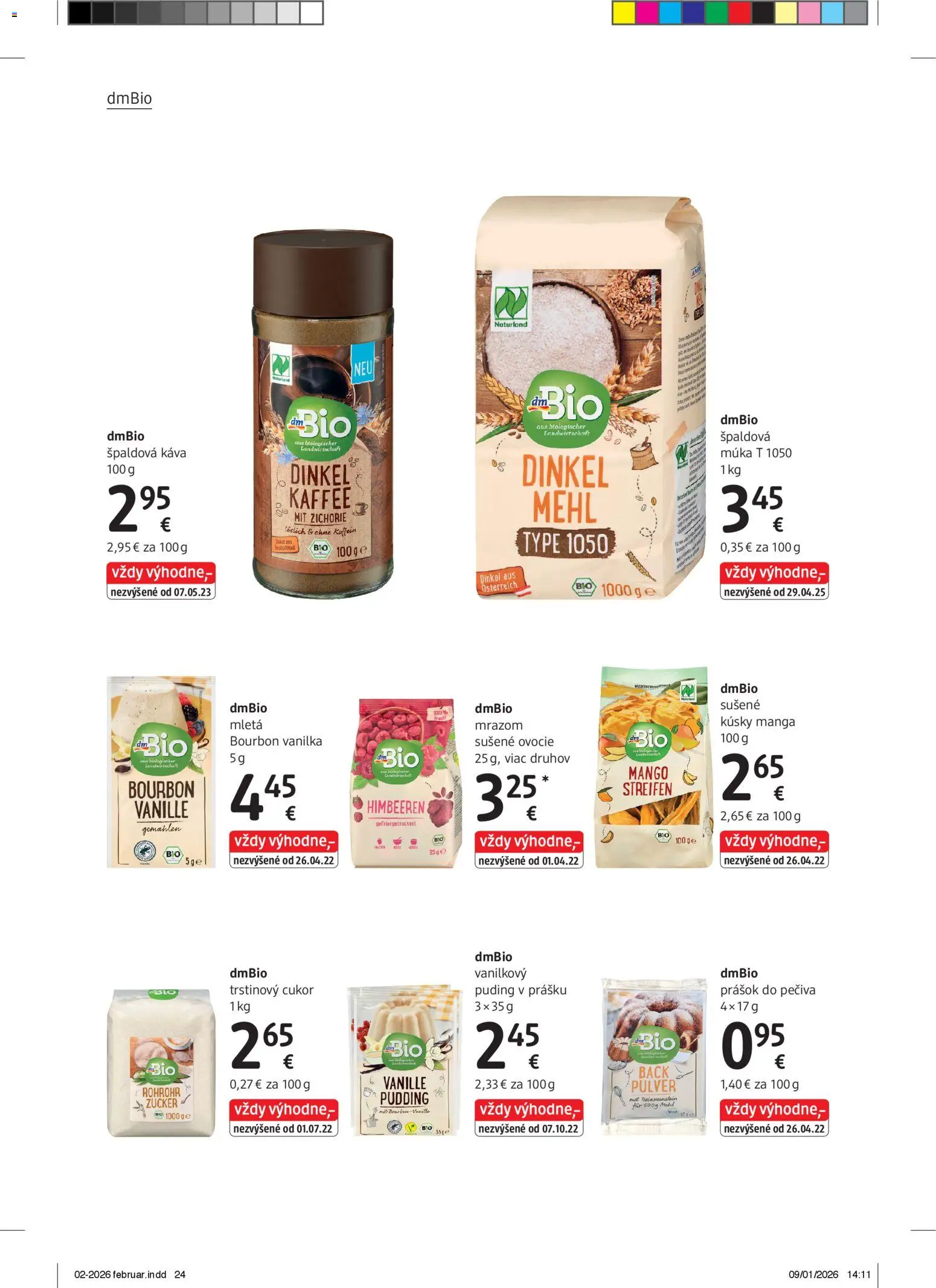 Nové dm drogerie akcie – leták je platný od 01.02.2026 | Strana: 24 | Produkty: Puding, Múka, Trstinový cukor, Ovocie