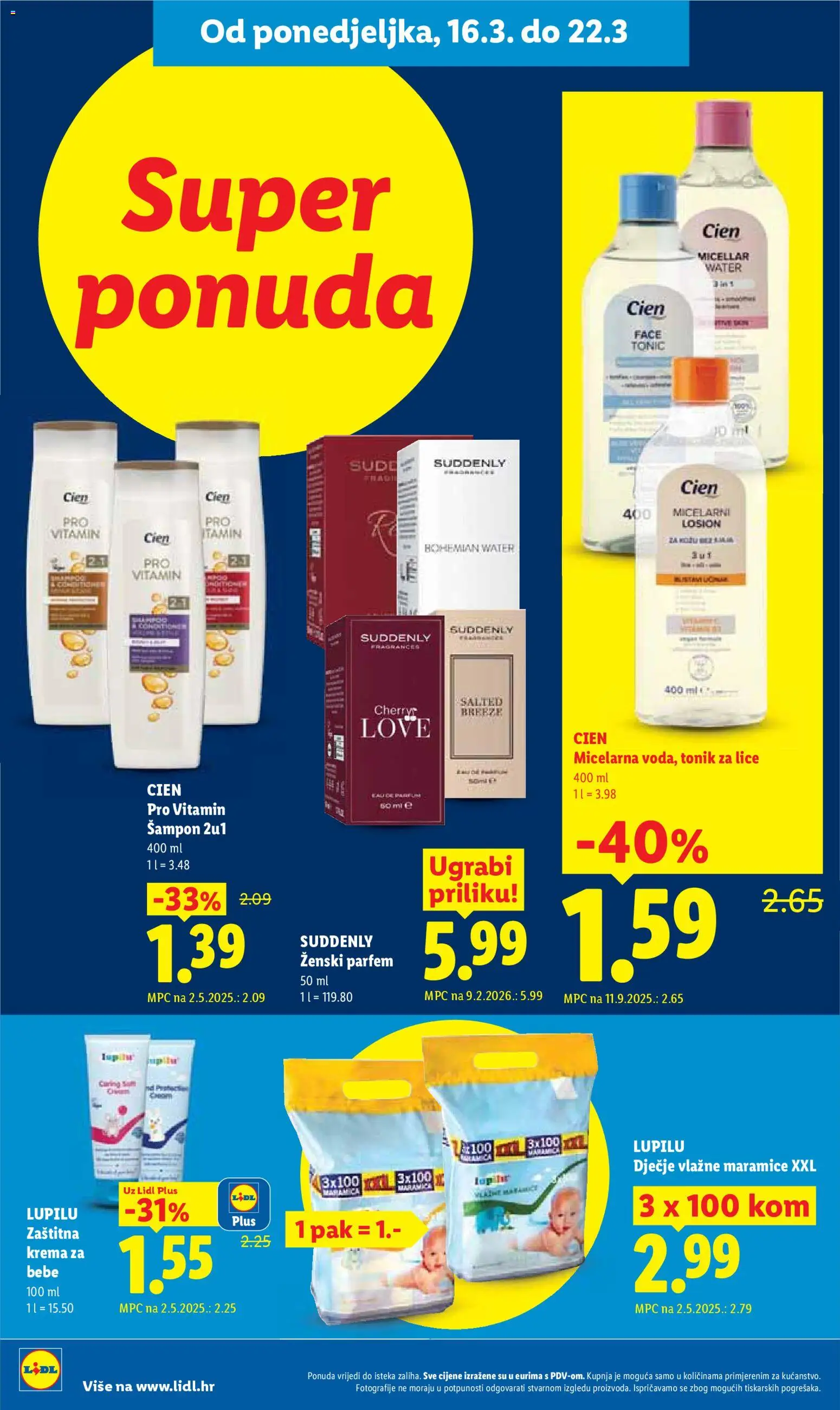 Lidl katalog | vrijedi od 16.03.2026 | Stranica: 18 | Proizvodi: Tonik za lice, Šampon, Vlažne maramice, Krema