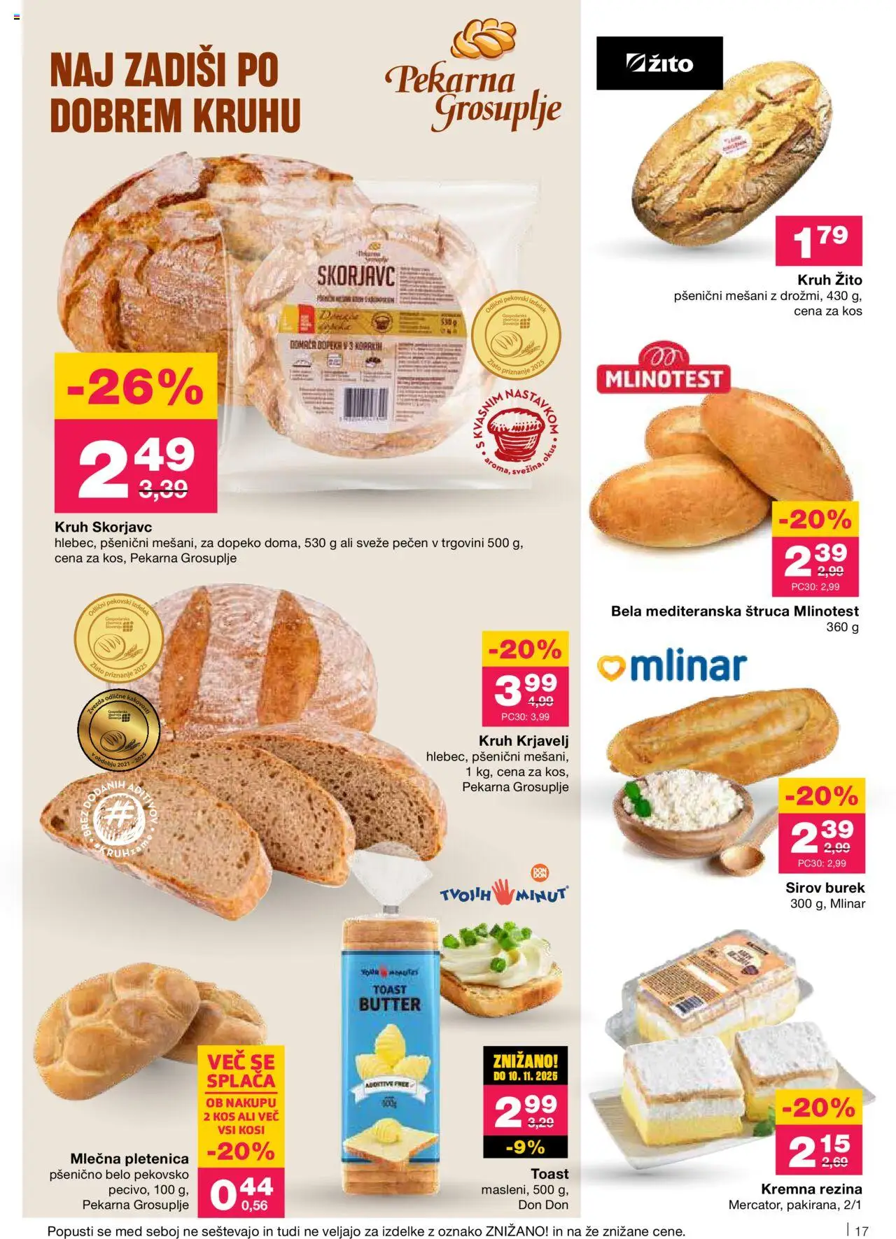 Novi Mercator katalog ponudbe – veljaven od 02.10.2025 | Stran: 17 | Izdelki: Pekarna, Toast, Kos, Kruh