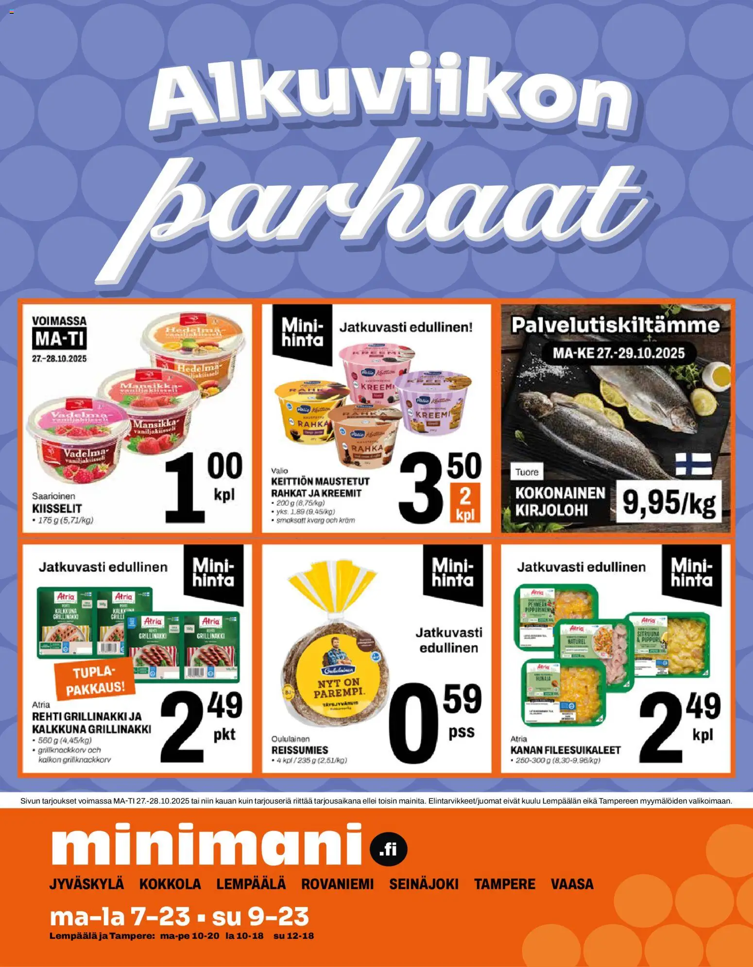 Minimani tarjoukset – voimassa 27.10.2025 alkaen | Sivu: 1 | Tuotteet: Vadelma, Kirjolohi, Kokonainen