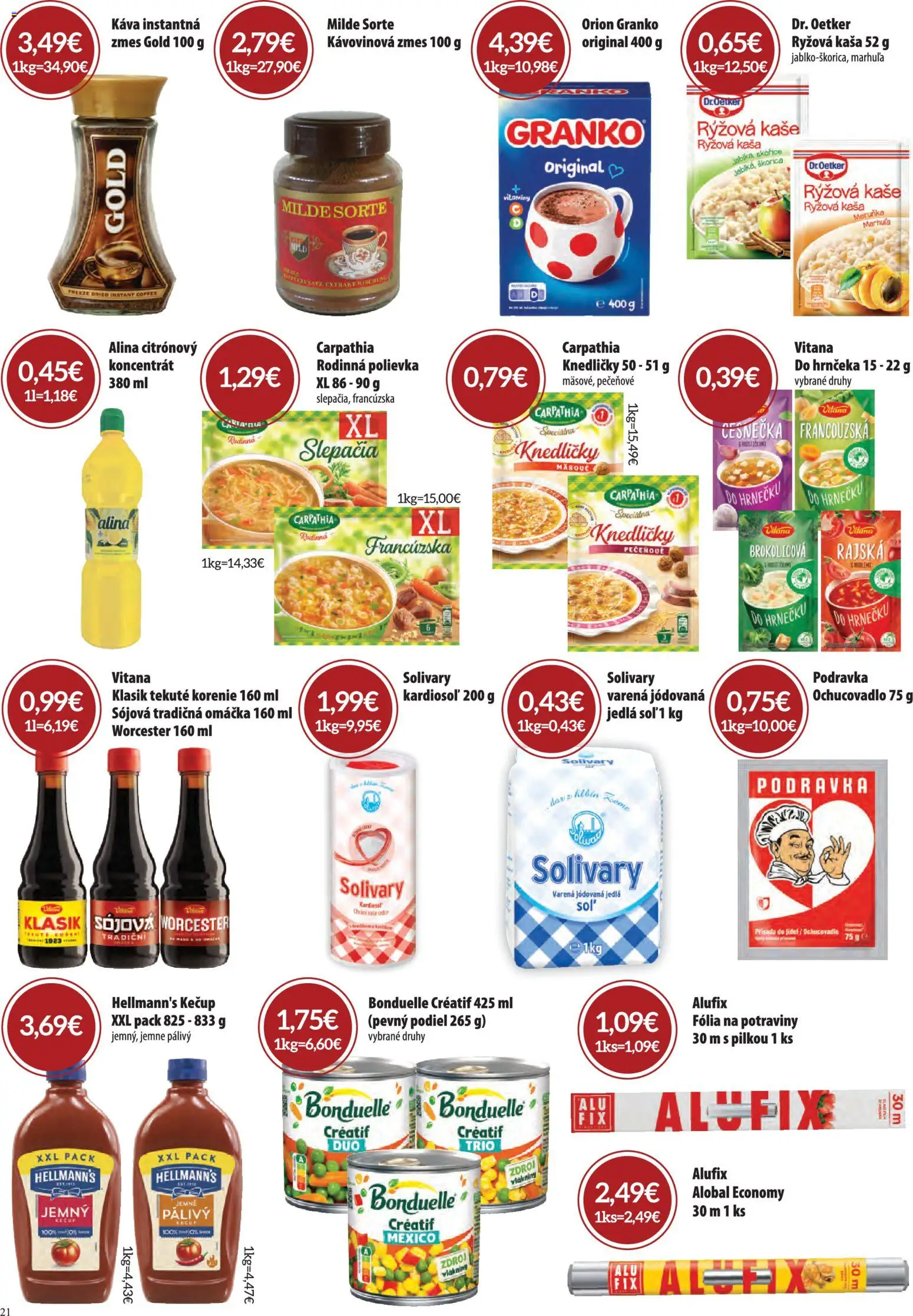 Nové CBA Komfos akcie – leták je platný od 01.04.2026 | Strana: 21 | Produkty: Káva, Kečup, Korenie, Omáčka