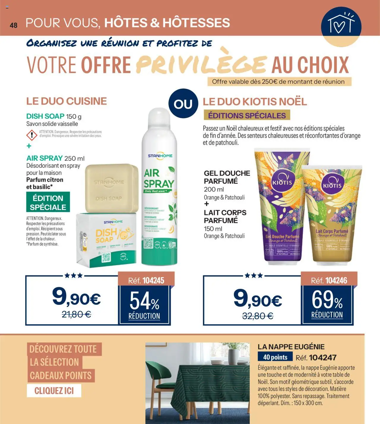 {H1} | Page: 48 | Produits: Désodorisant, Table, Nappe, Lait